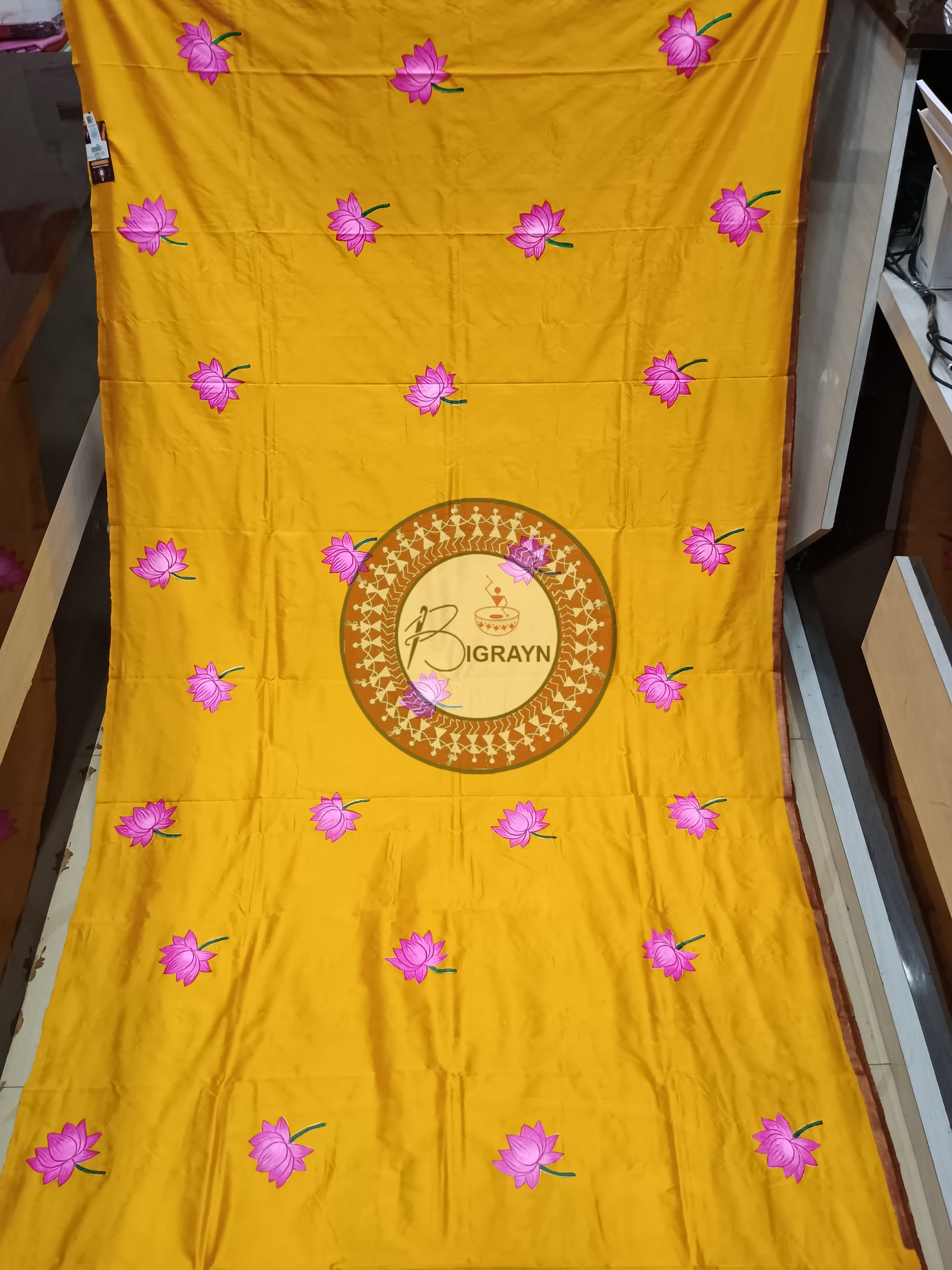 Golden Yellow Rama Sita Theme Pattachitra Sambalpuri Silk Saree