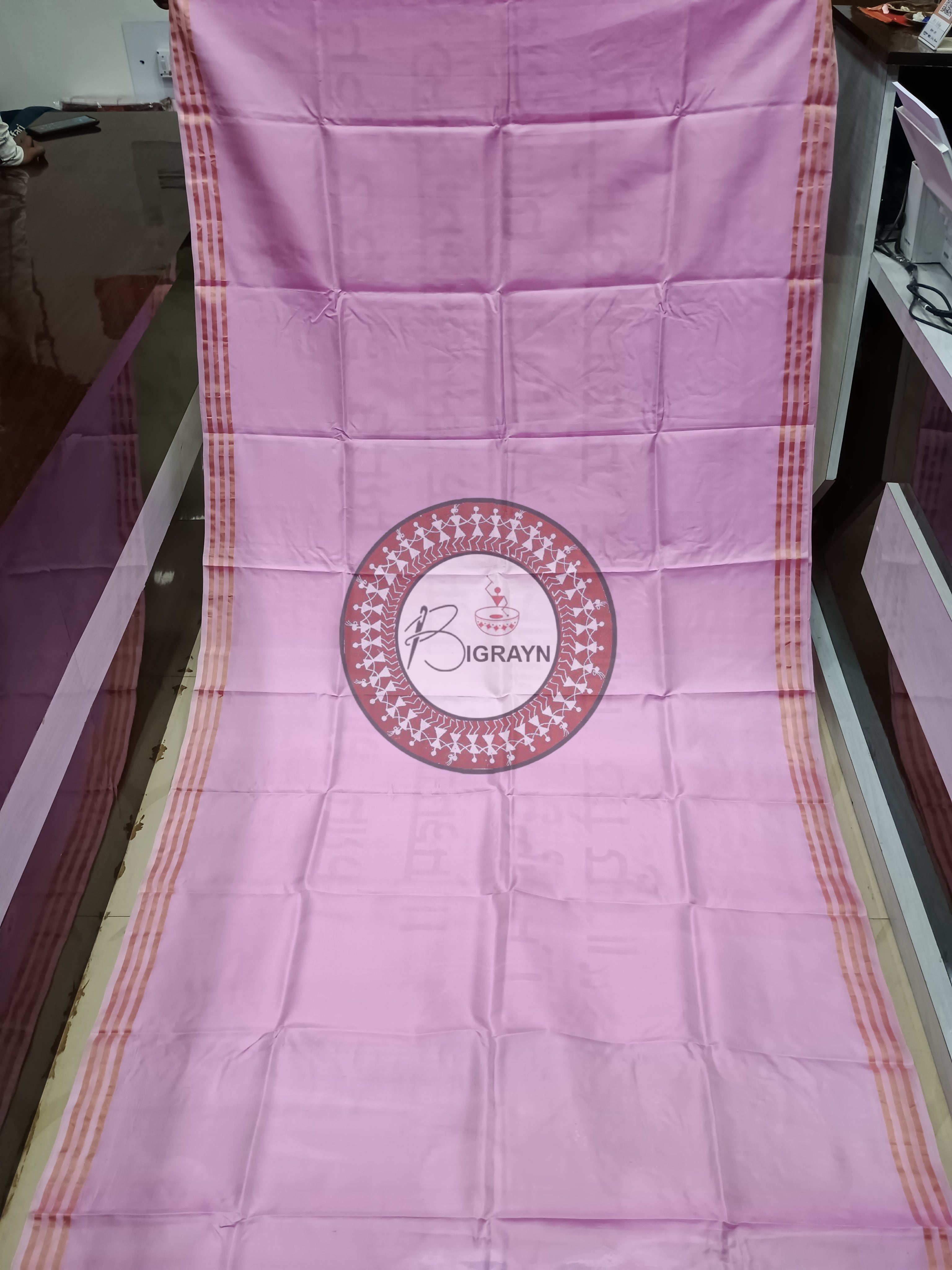 Pink Mahabharat Theme Pattachitra Kanjivaram Silk Saree