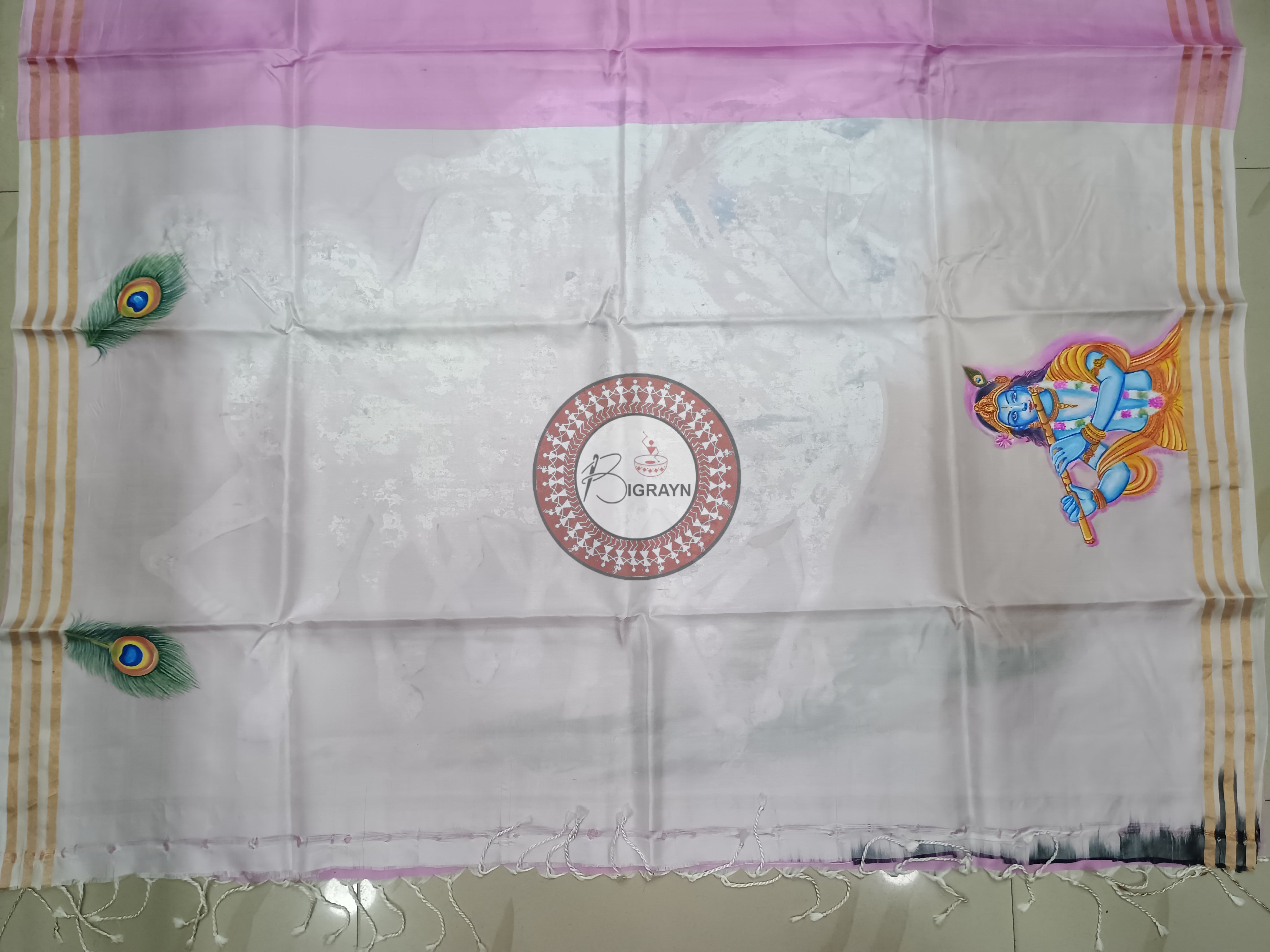 Pink Mahabharat Theme Pattachitra Kanjivaram Silk Saree