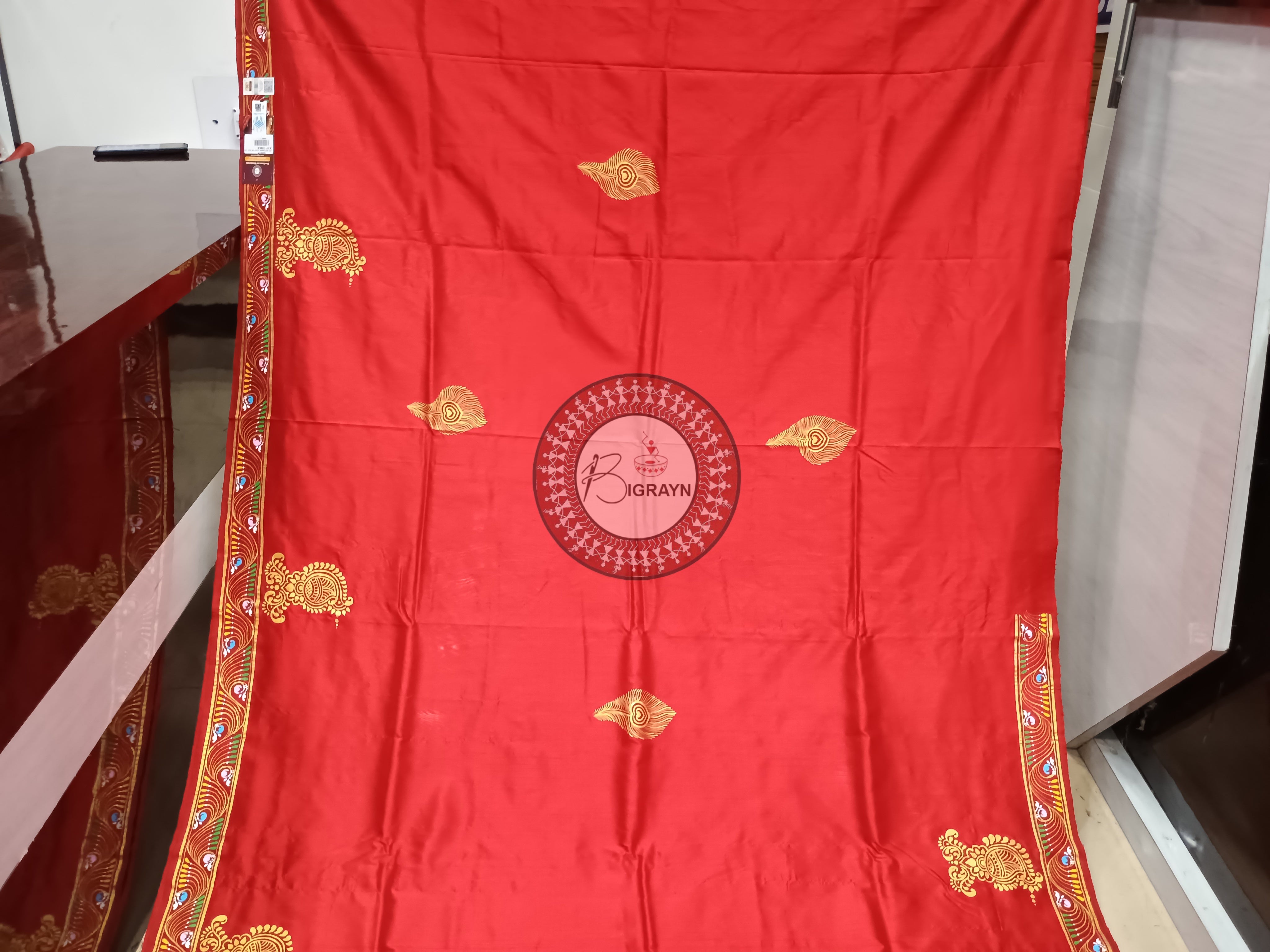 Red Snana Kunja Pattachitra Sambalpuri Silk Saree