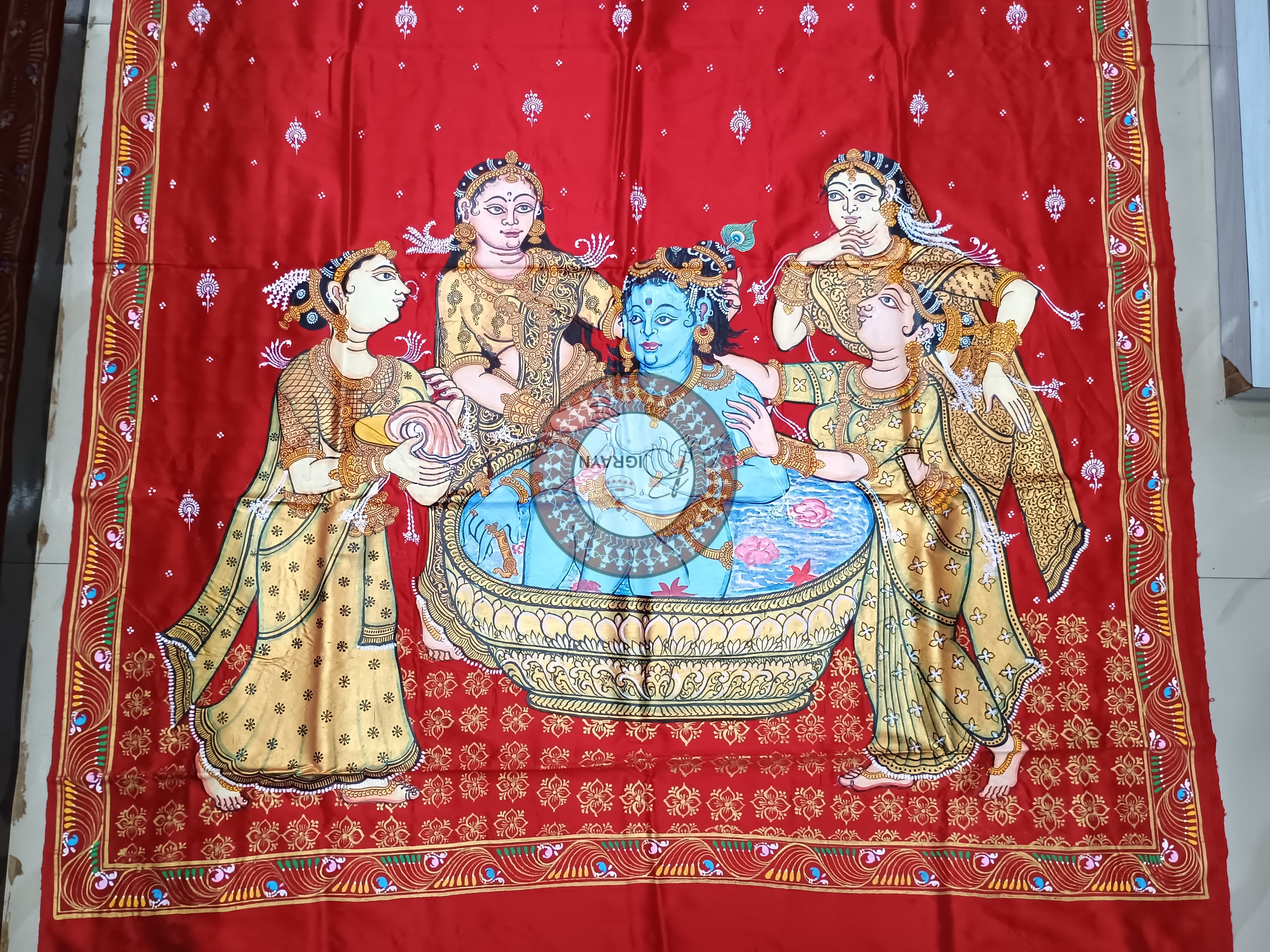 Red Snana Kunja Pattachitra Sambalpuri Silk Saree