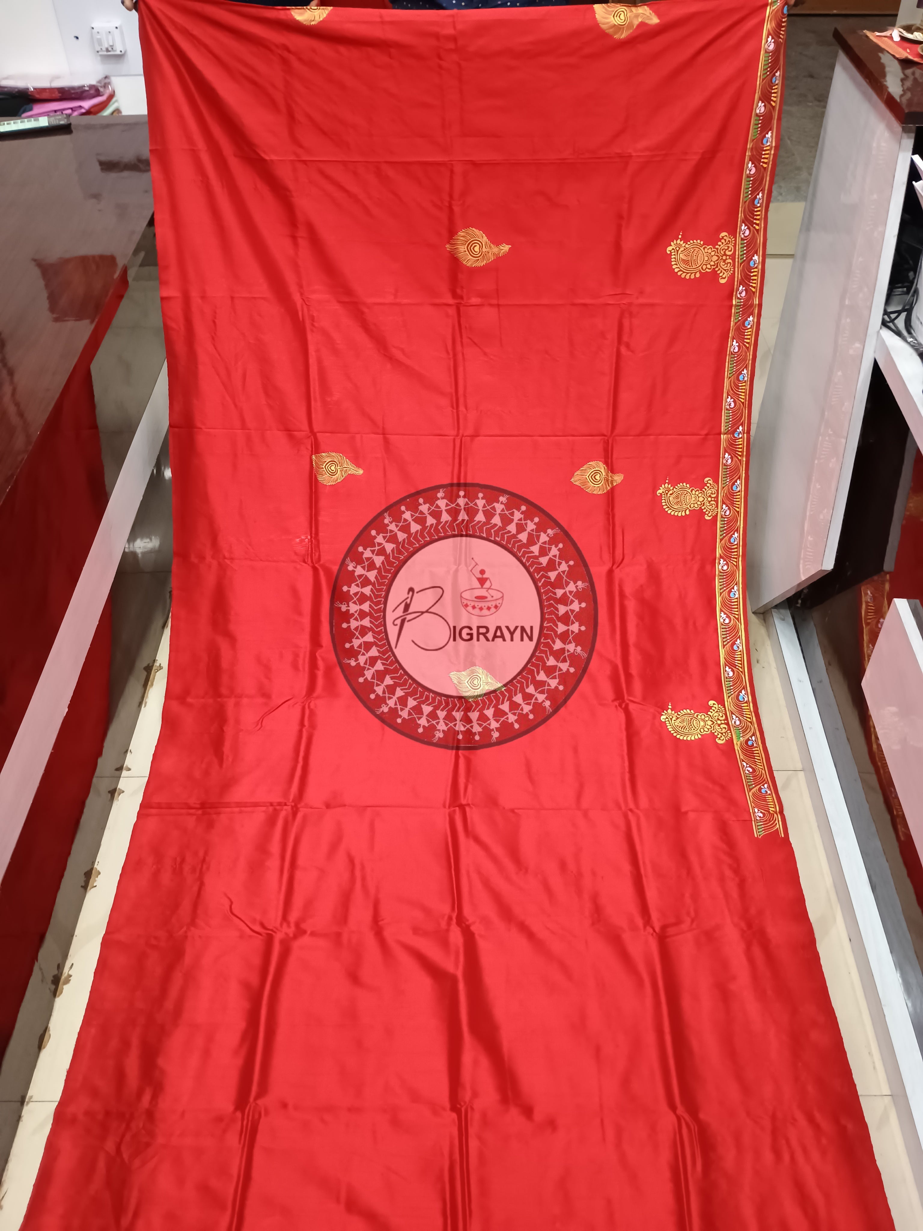 Red Snana Kunja Pattachitra Sambalpuri Silk Saree