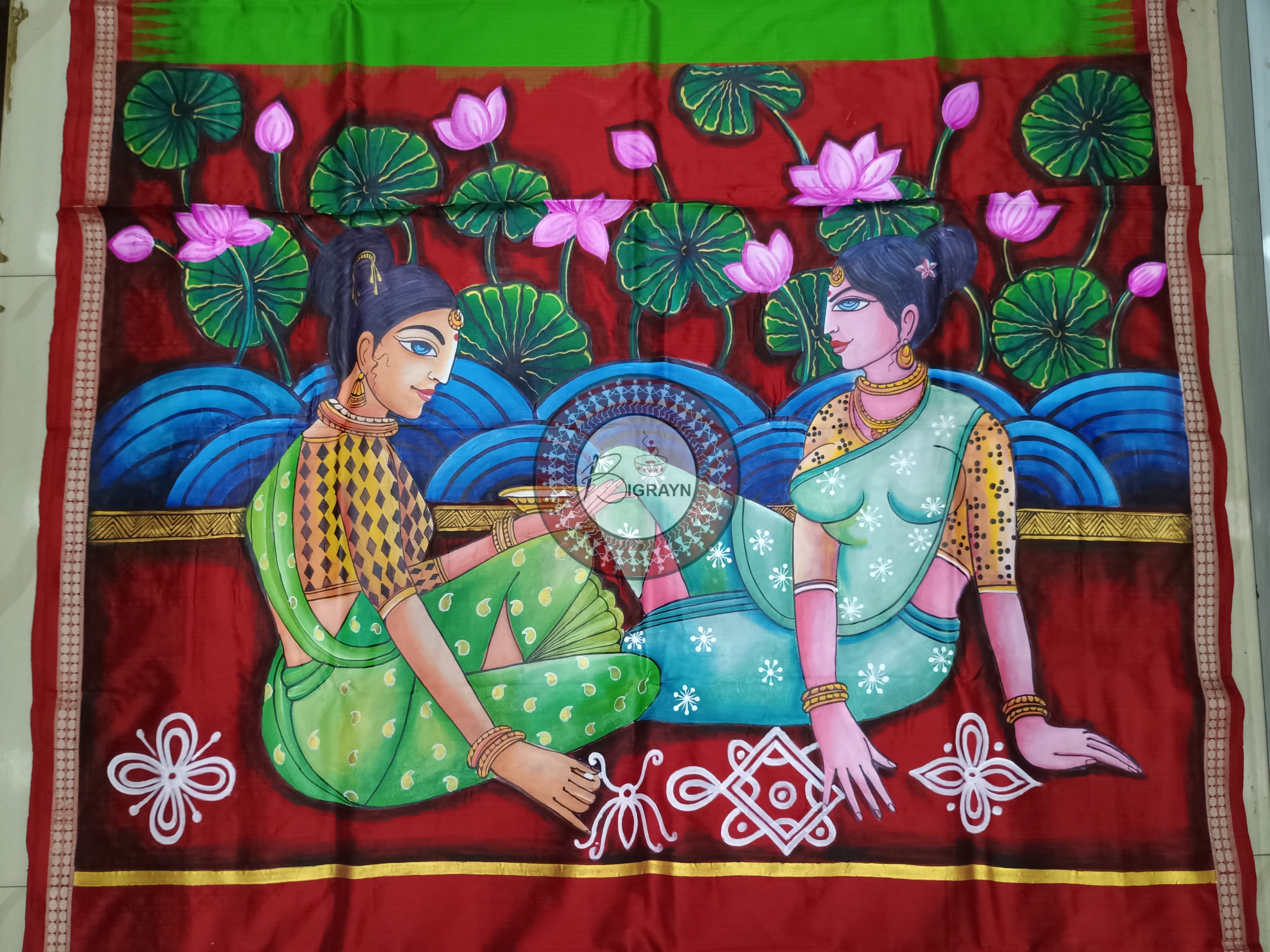 Green Red Women Jhoti Pattachitra Sambalpuri Silk Saree