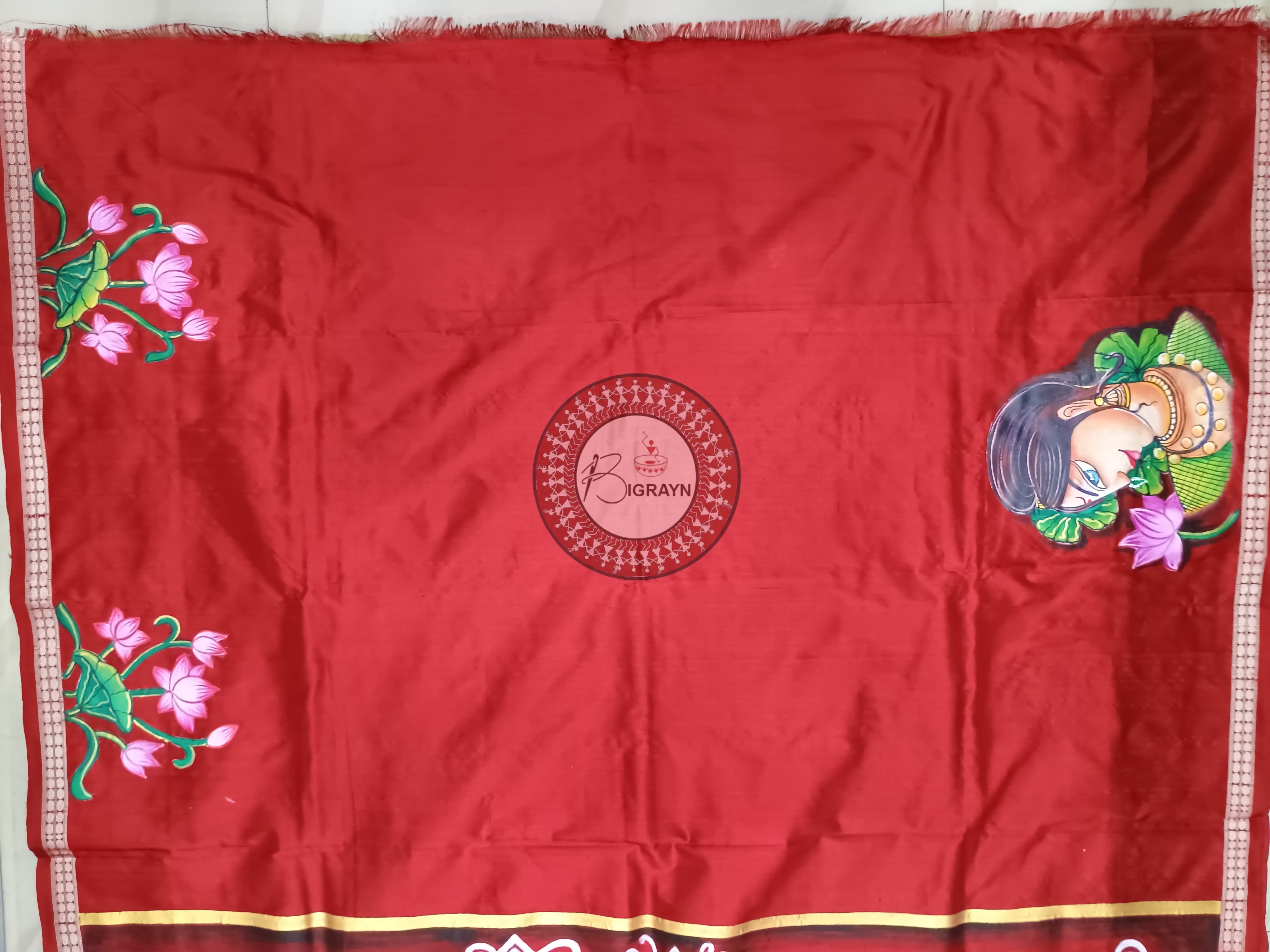 Green Red Women Jhoti Pattachitra Sambalpuri Silk Saree