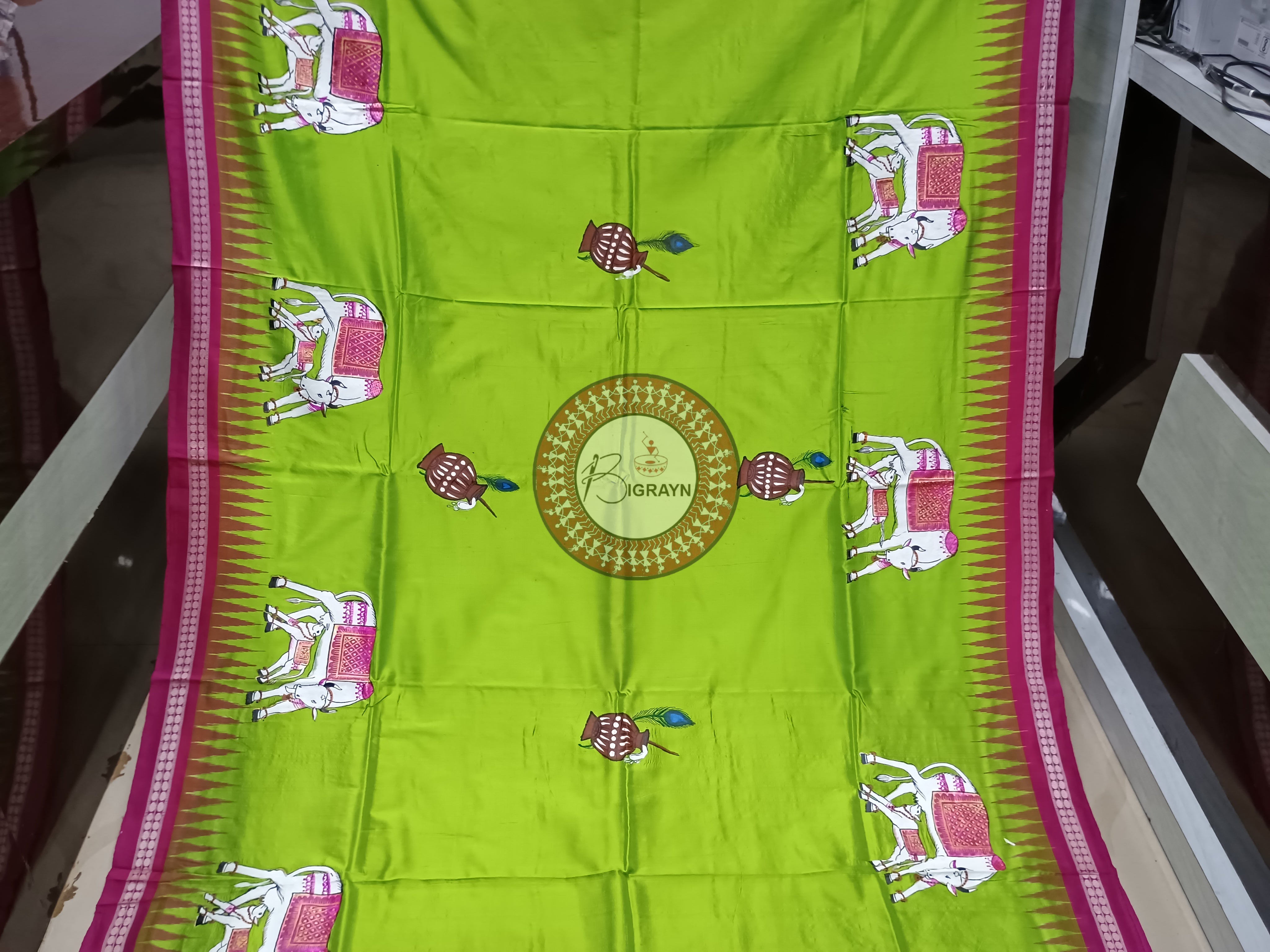 Neon Magenta Kamadhenu Pattachitra Sambalpuri Silk Saree