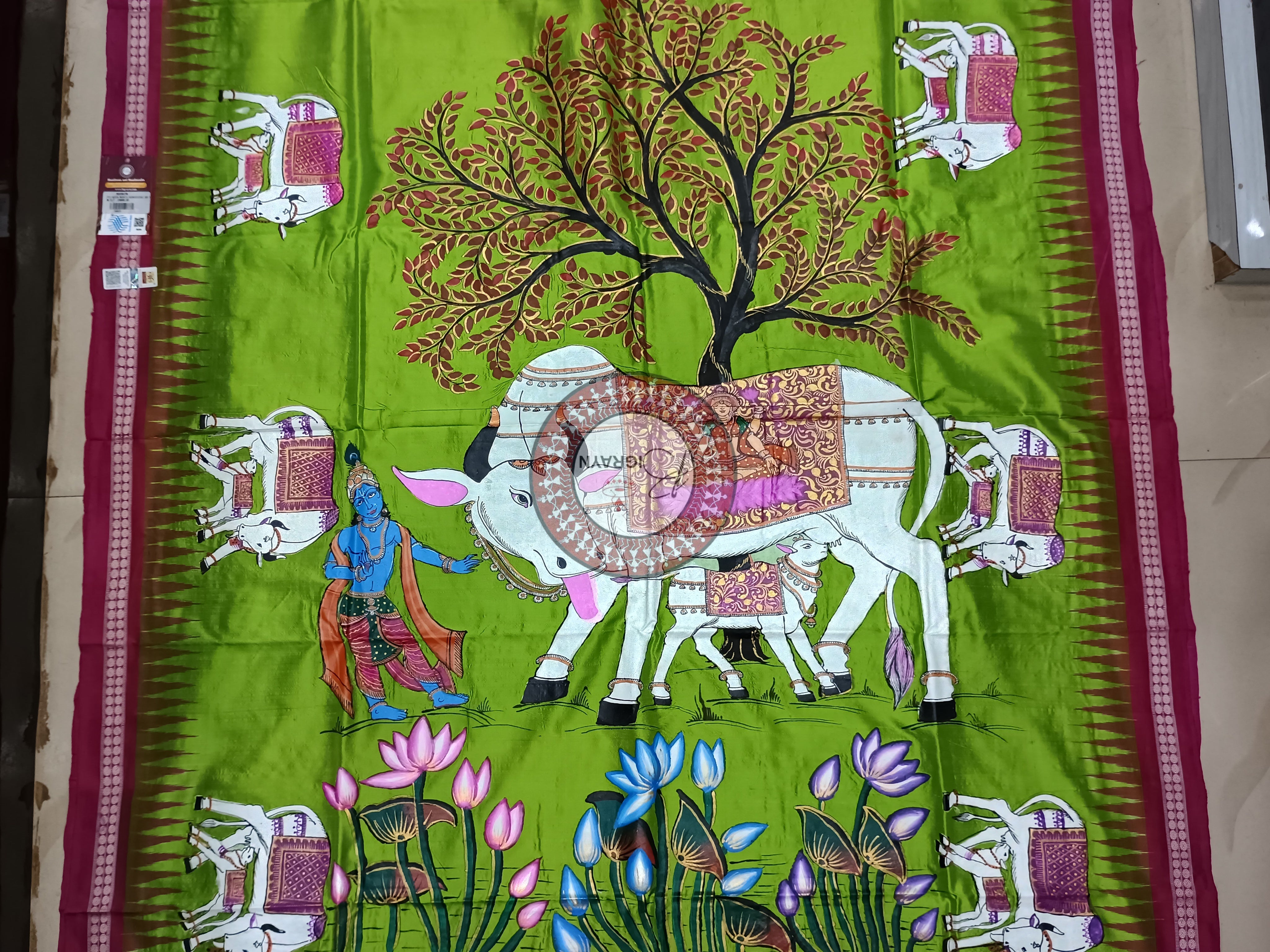 Neon Magenta Kamadhenu Pattachitra Sambalpuri Silk Saree