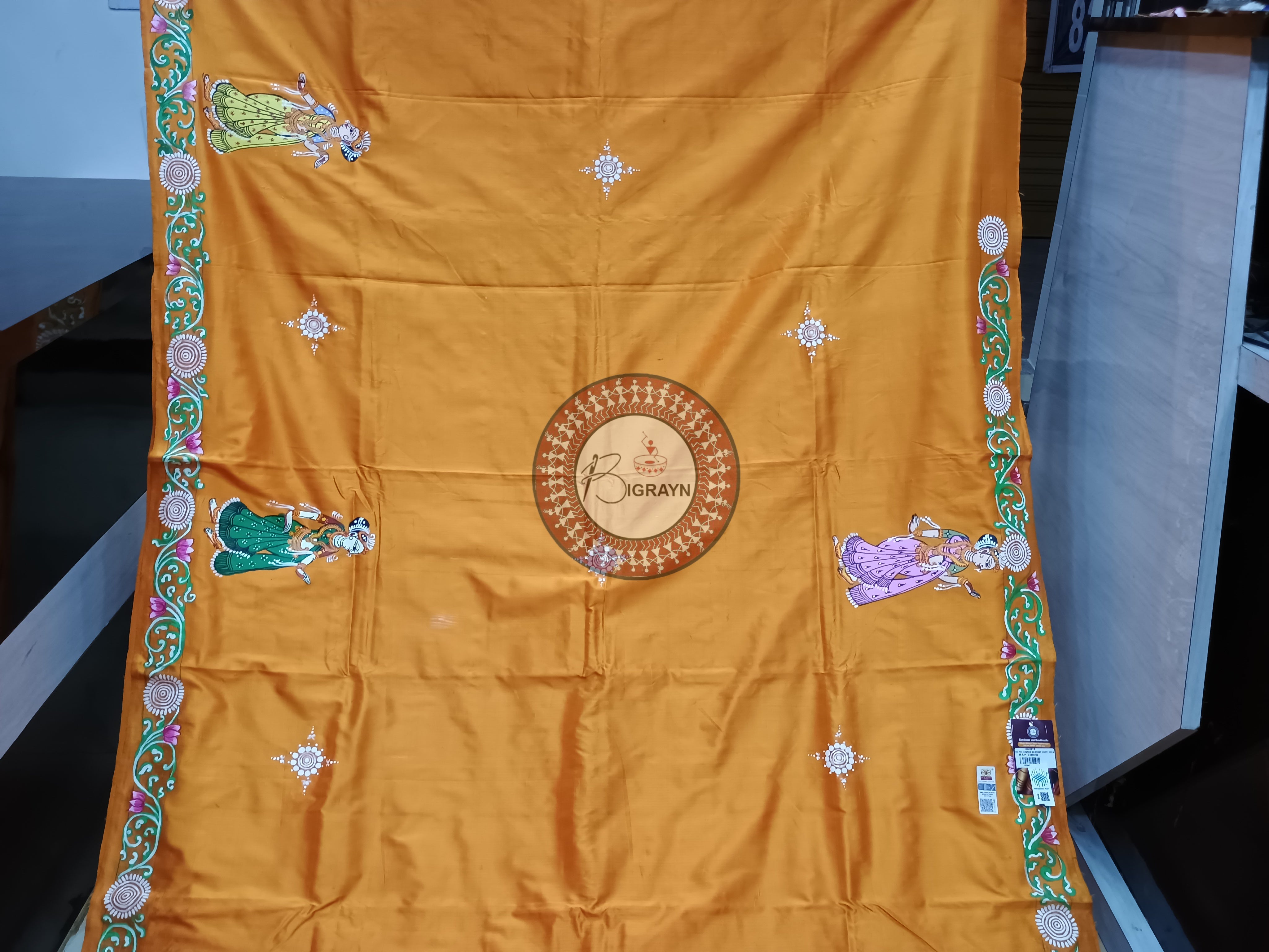 Orange Kandarpa Hasti Pattachitra Sambalpuri Silk Saree