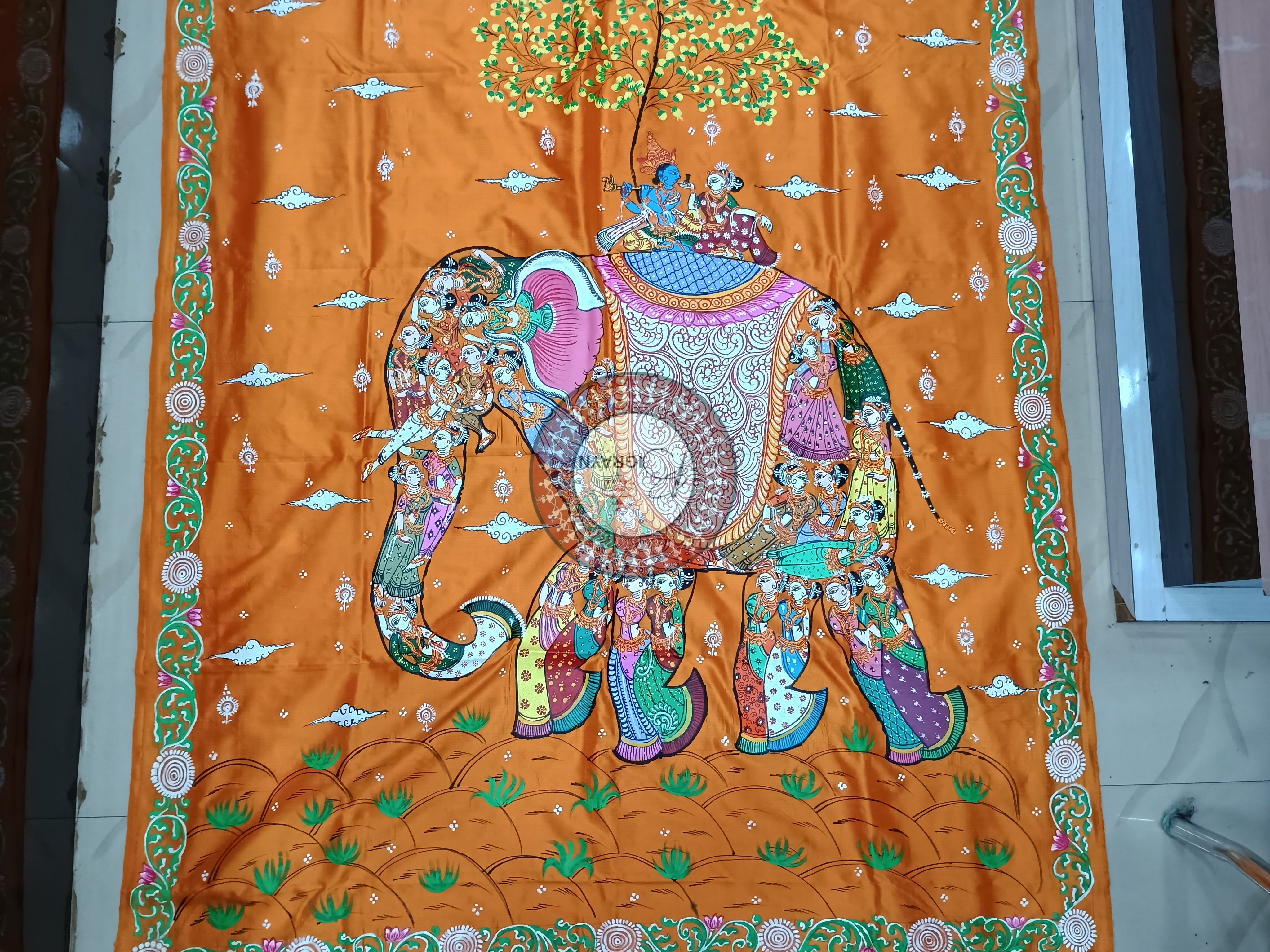 Orange Kandarpa Hasti Pattachitra Sambalpuri Silk Saree
