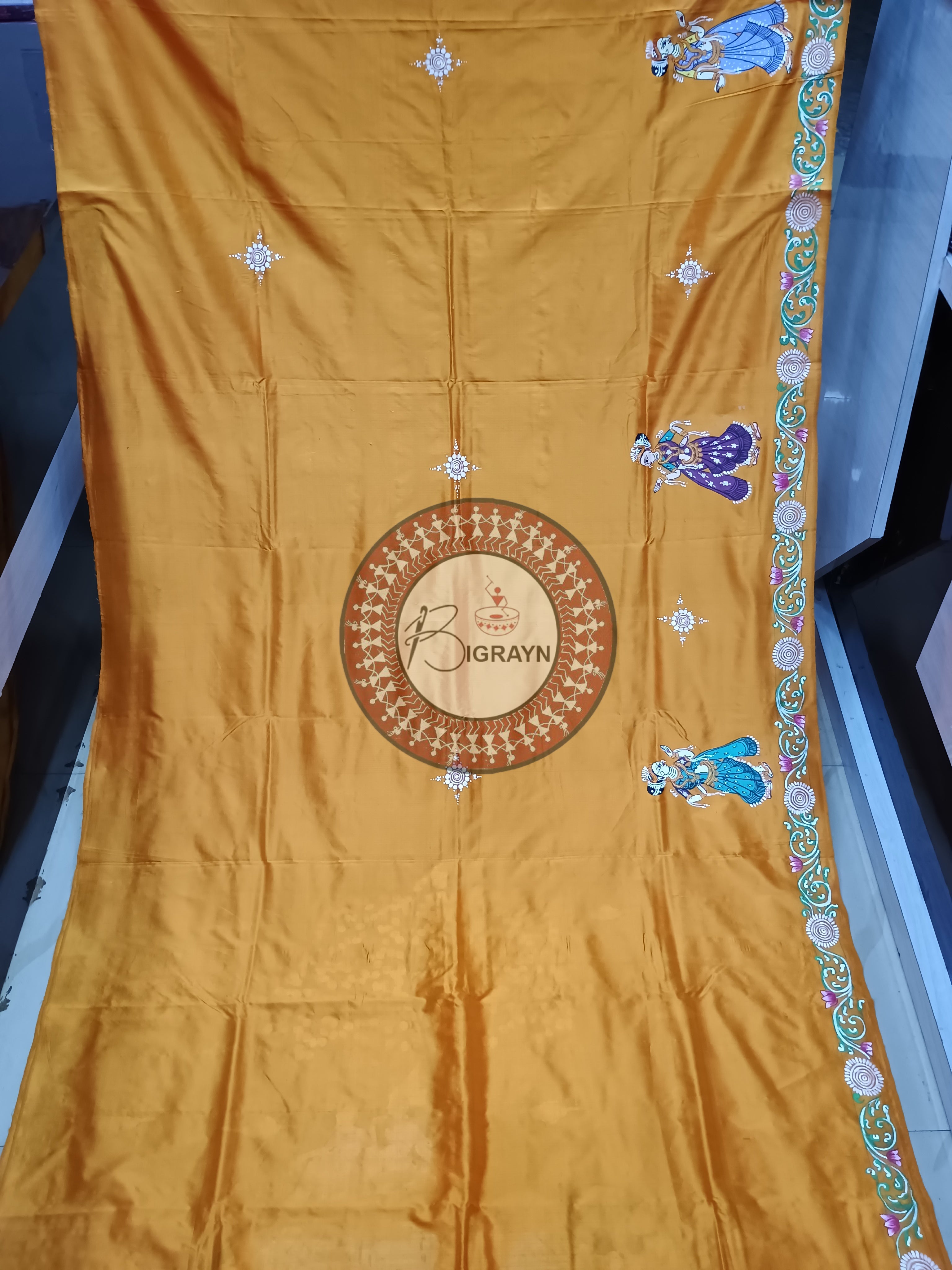 Orange Kandarpa Hasti Pattachitra Sambalpuri Silk Saree