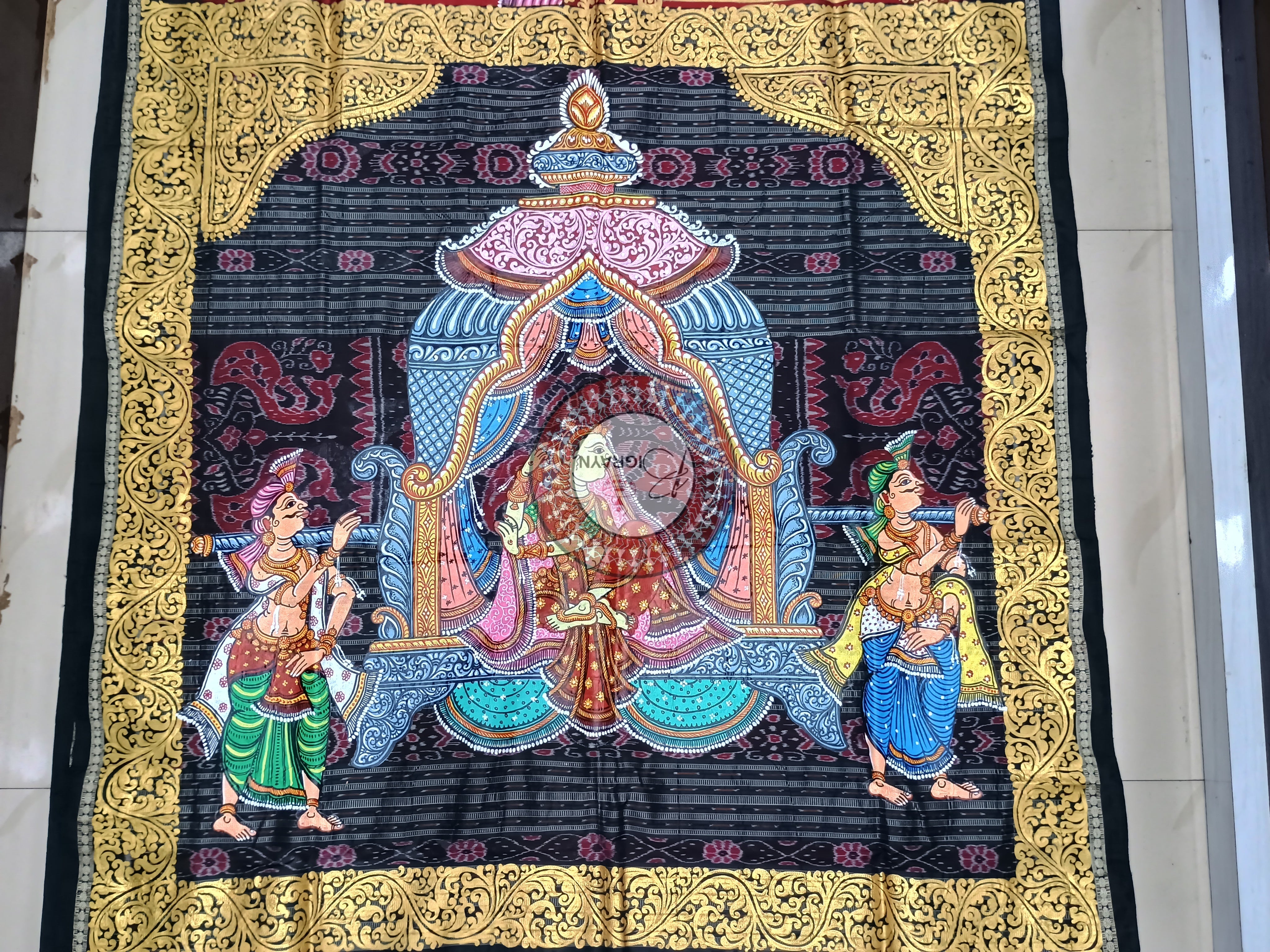 Red Black Box Marriage Theme Pattachitra Sambalpuri Silk Saree