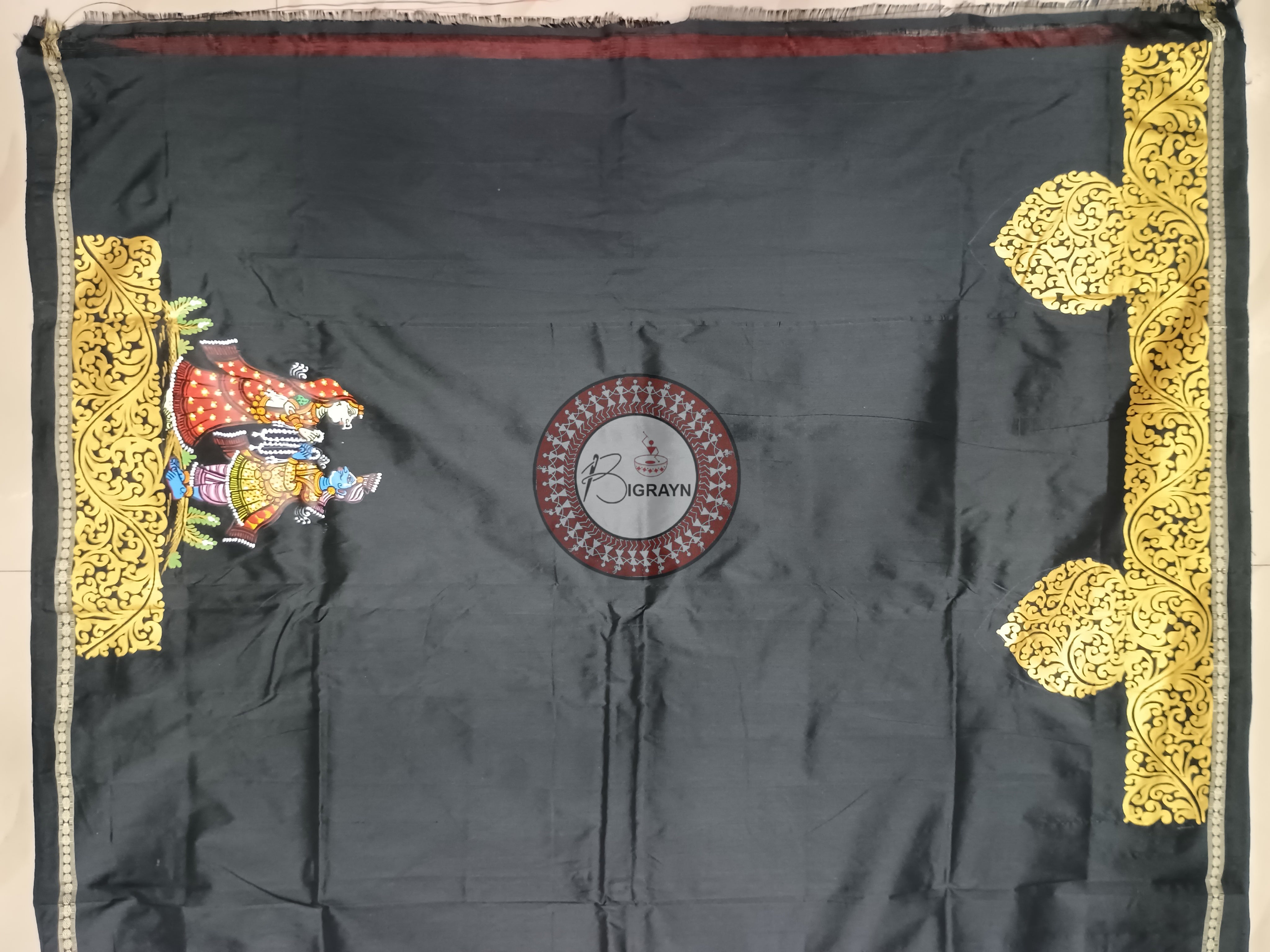 Red Black Box Marriage Theme Pattachitra Sambalpuri Silk Saree