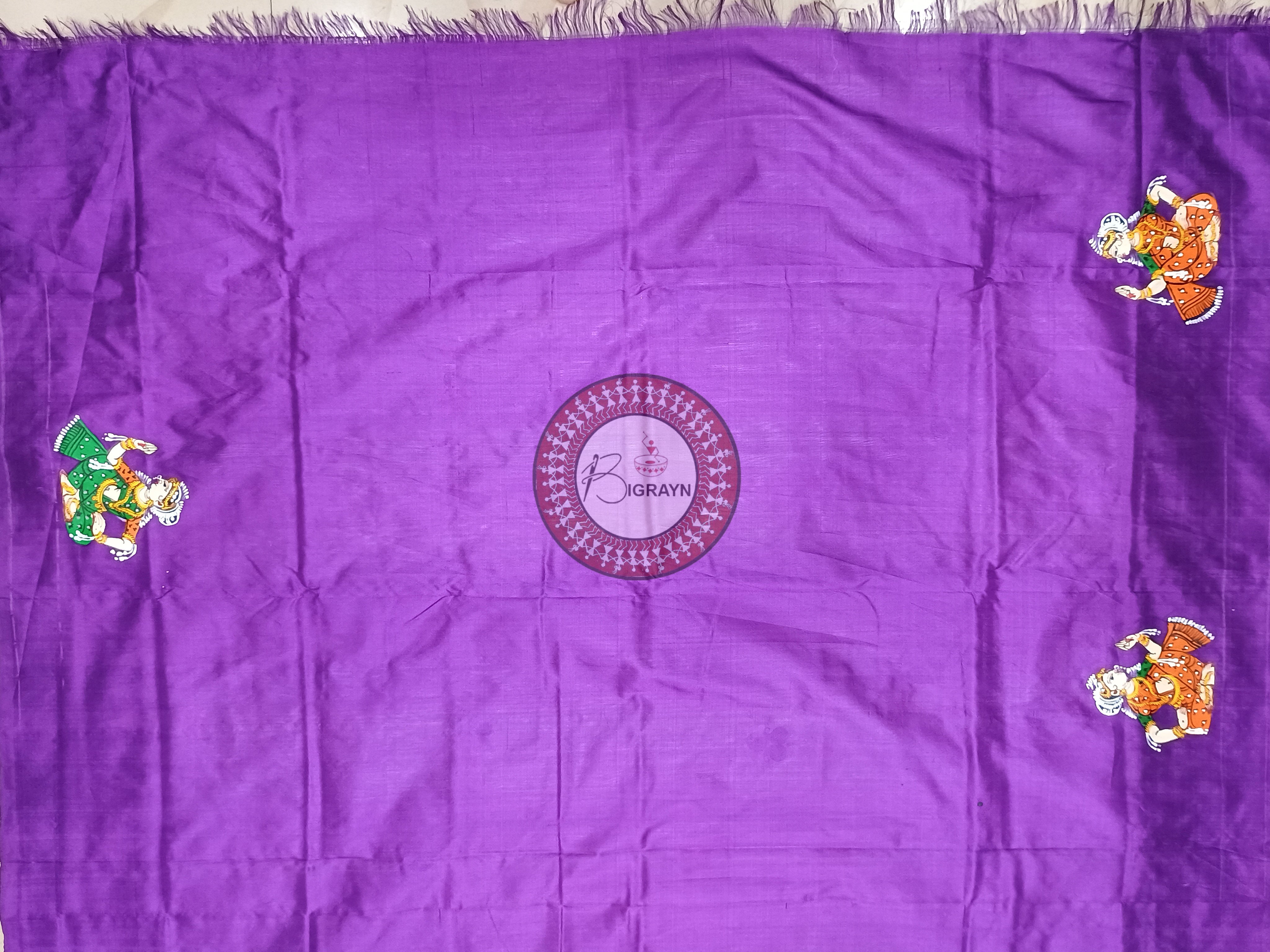 White Purple Mastya Kachhap Theme Pattachitra Sambalpuri Silk Saree
