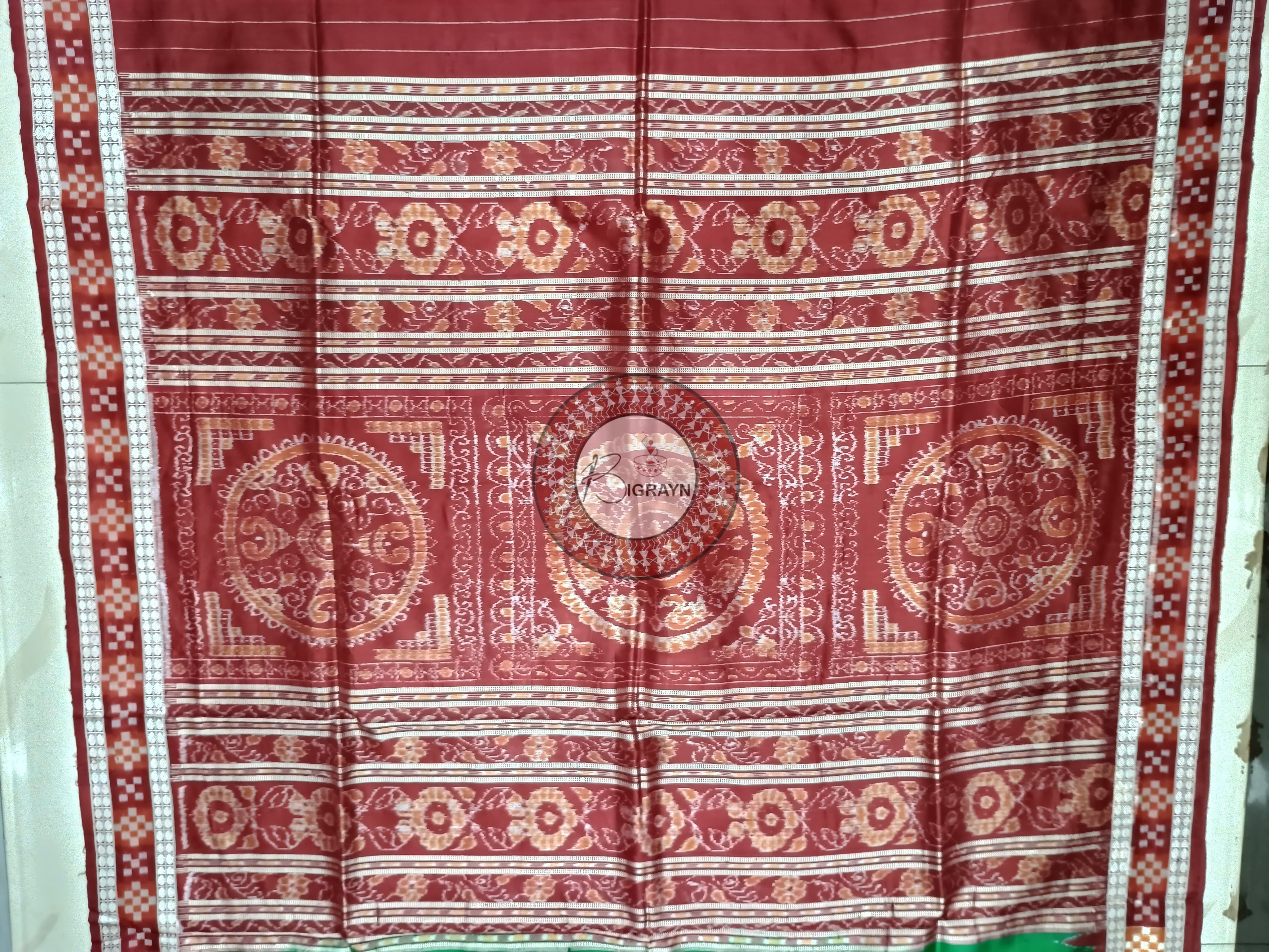 Green Maroon Chau Dance Pattachitra Silk Saree