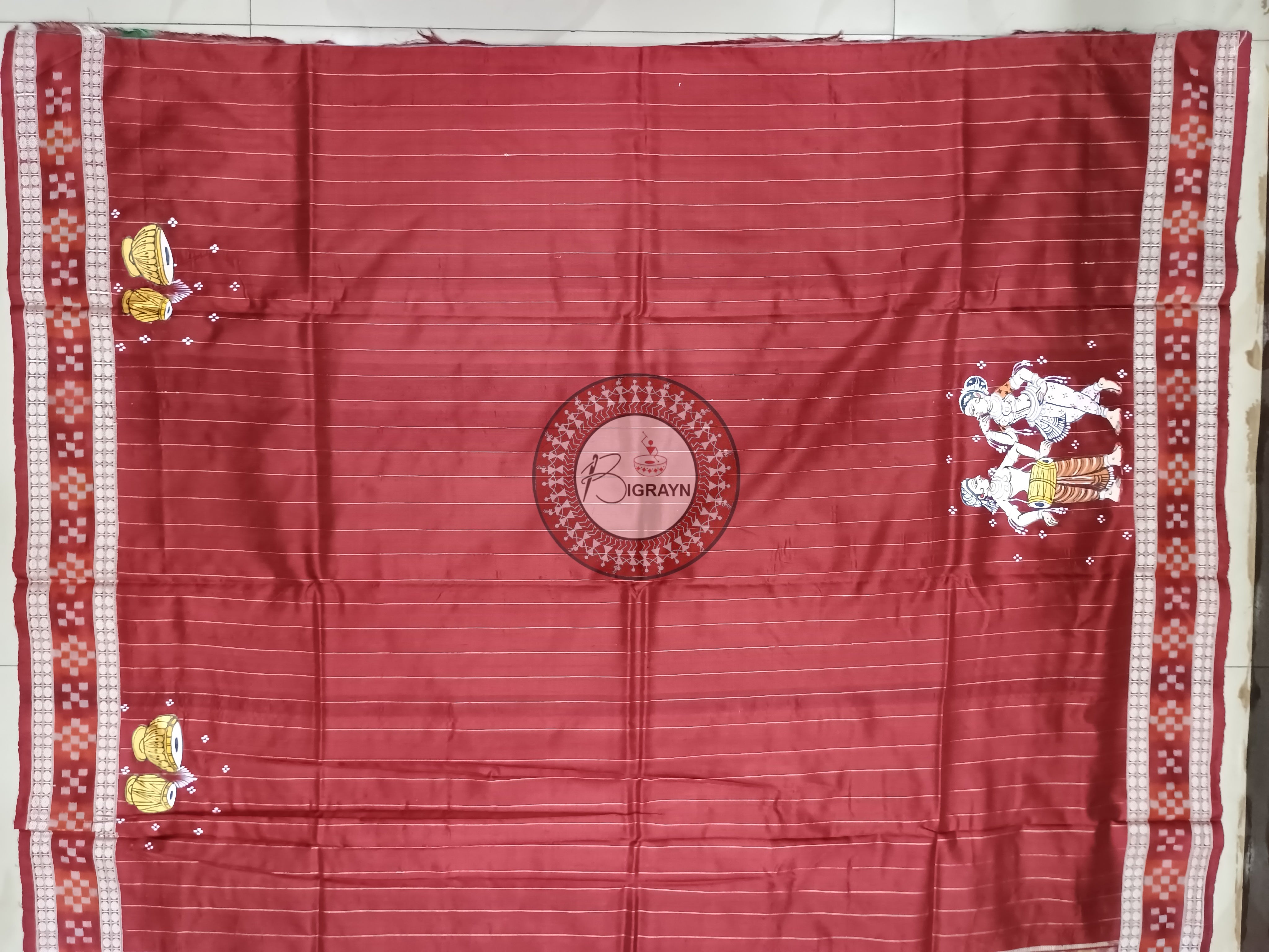 Green Maroon Chau Dance Pattachitra Silk Saree