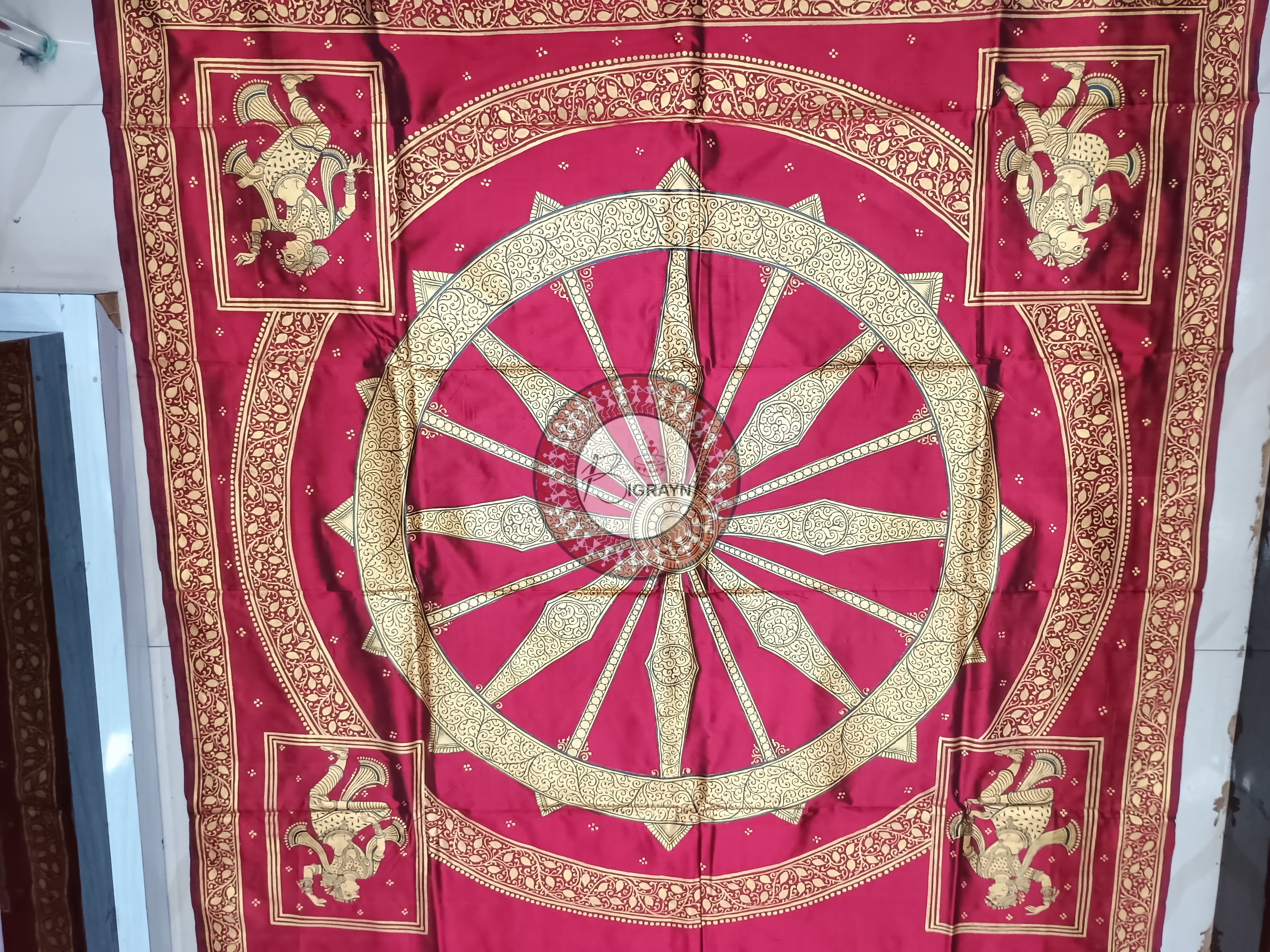 Maroon Konark Wheel Theme Pattachitra Silk Saree