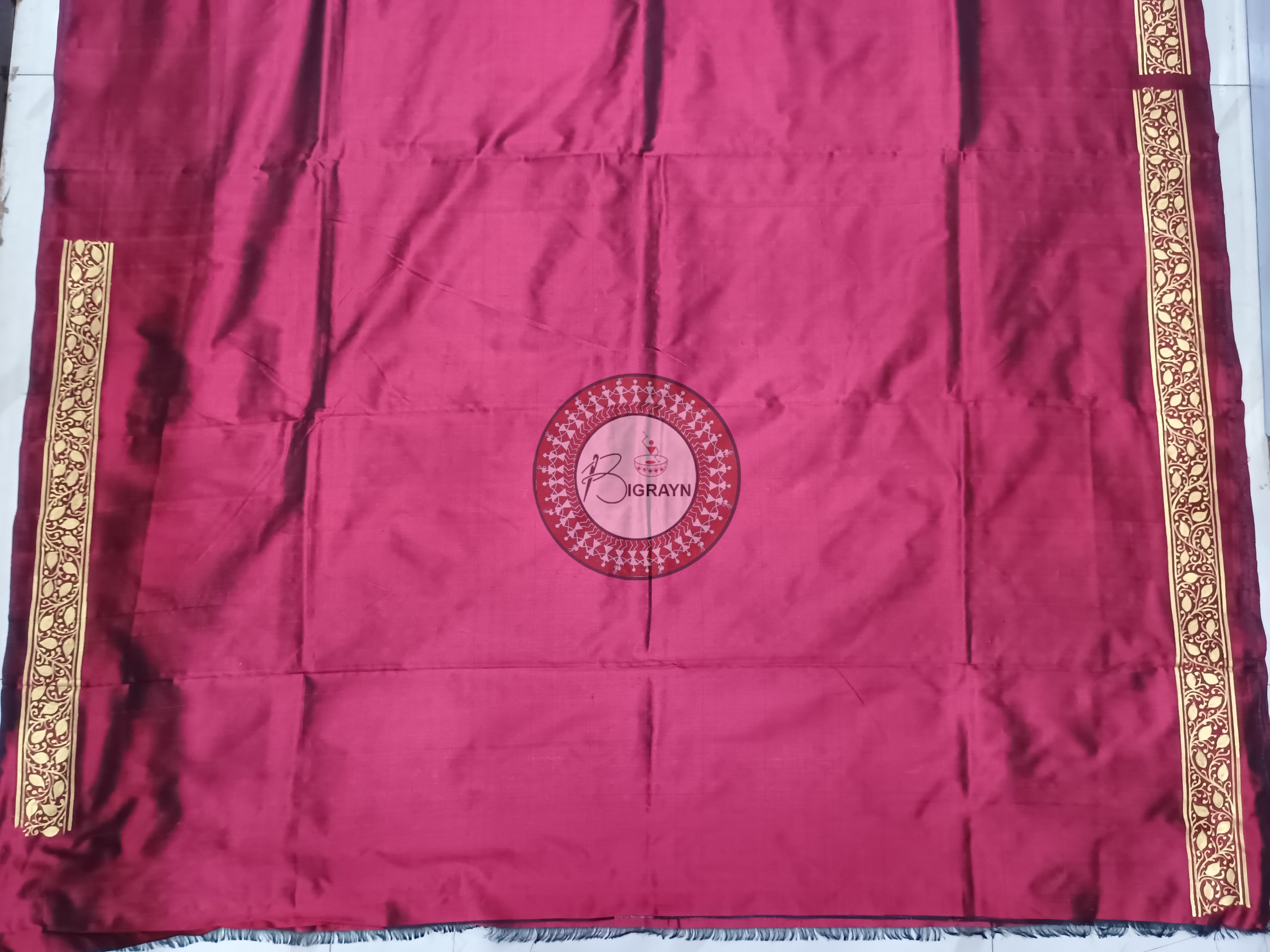 Maroon Konark Wheel Theme Pattachitra Silk Saree