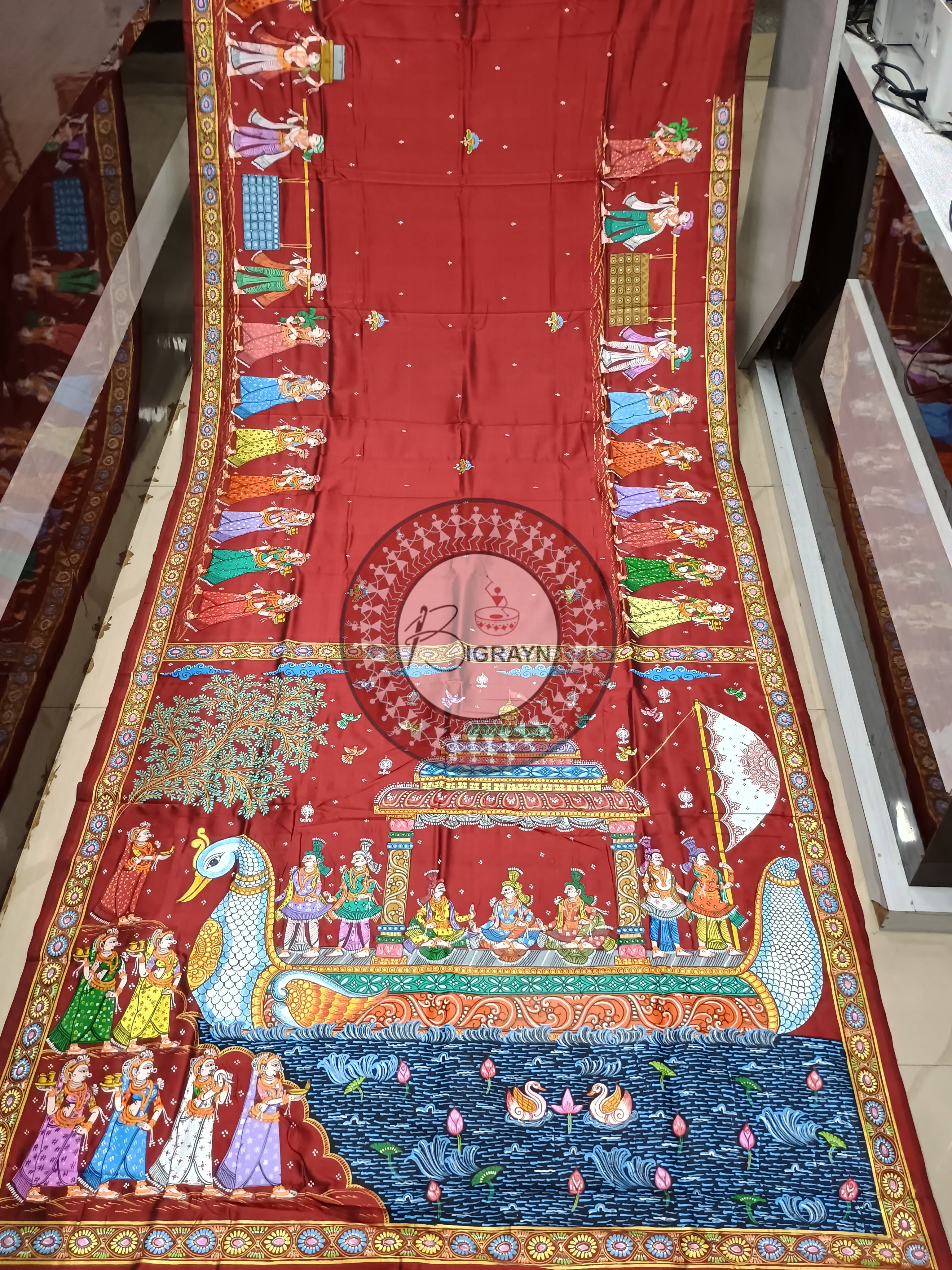 Maroon Boita Bandan Pattachitra Sambalpuri Silk Saree