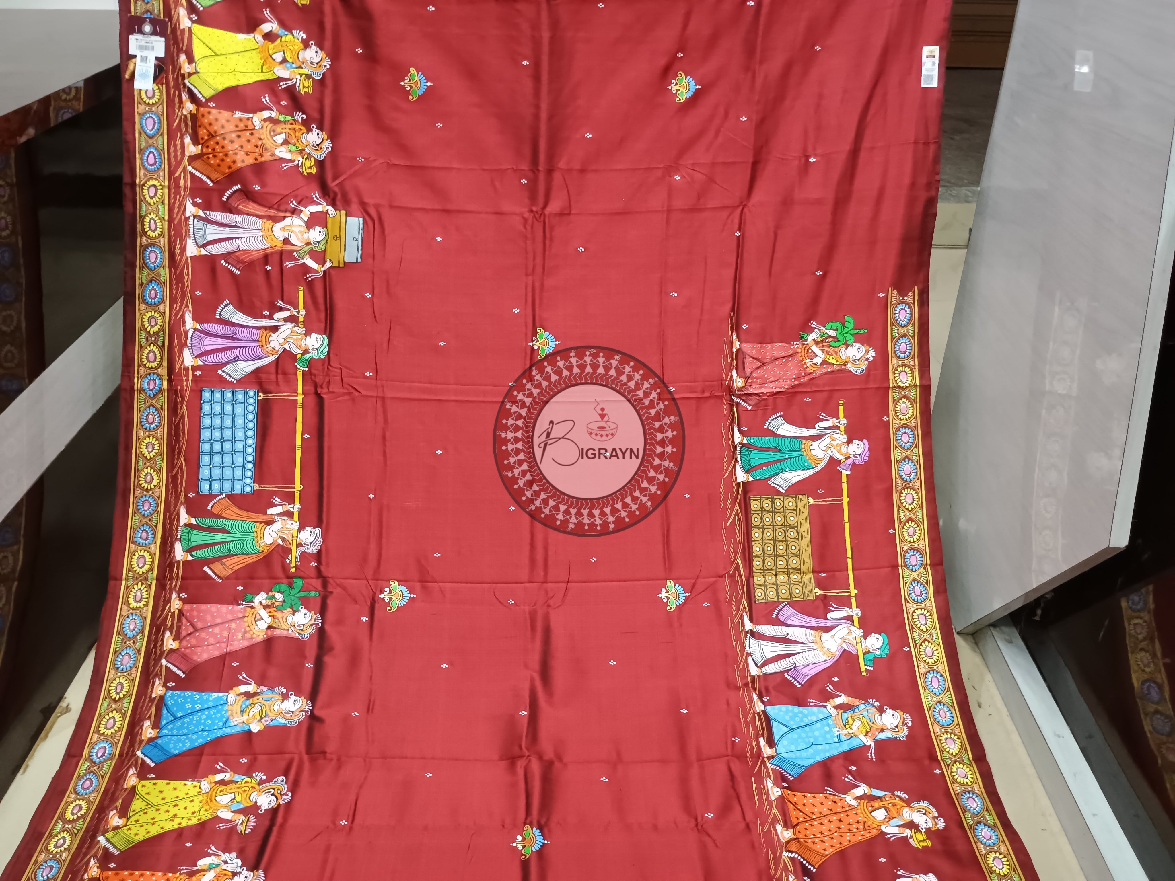 Maroon Boita Bandan Pattachitra Sambalpuri Silk Saree