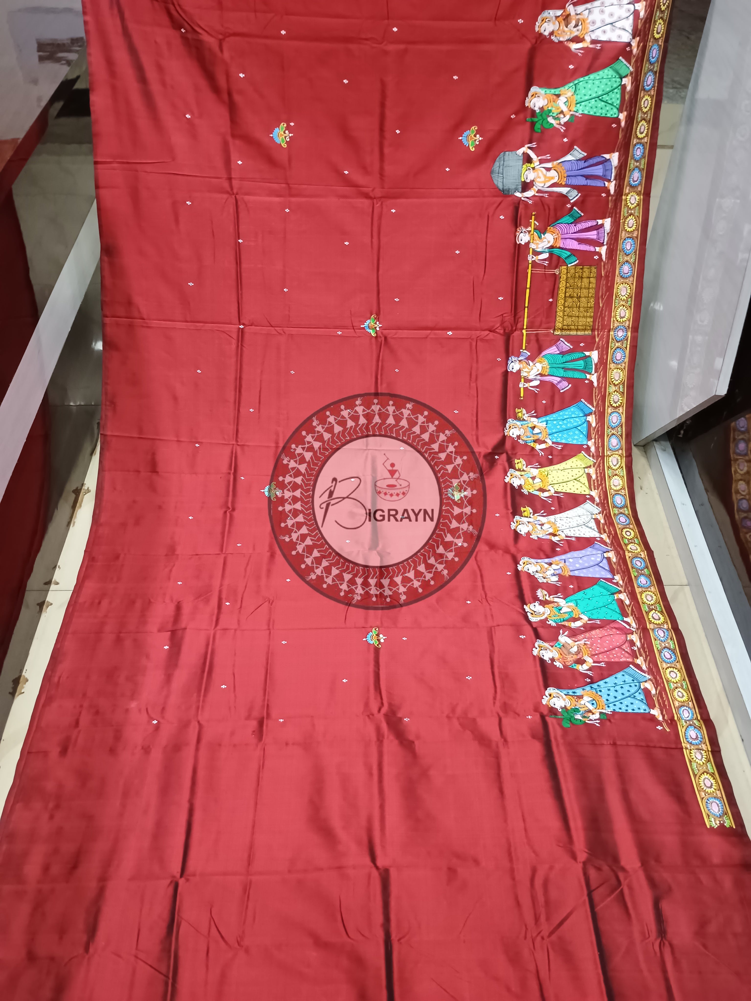 Maroon Boita Bandan Pattachitra Sambalpuri Silk Saree