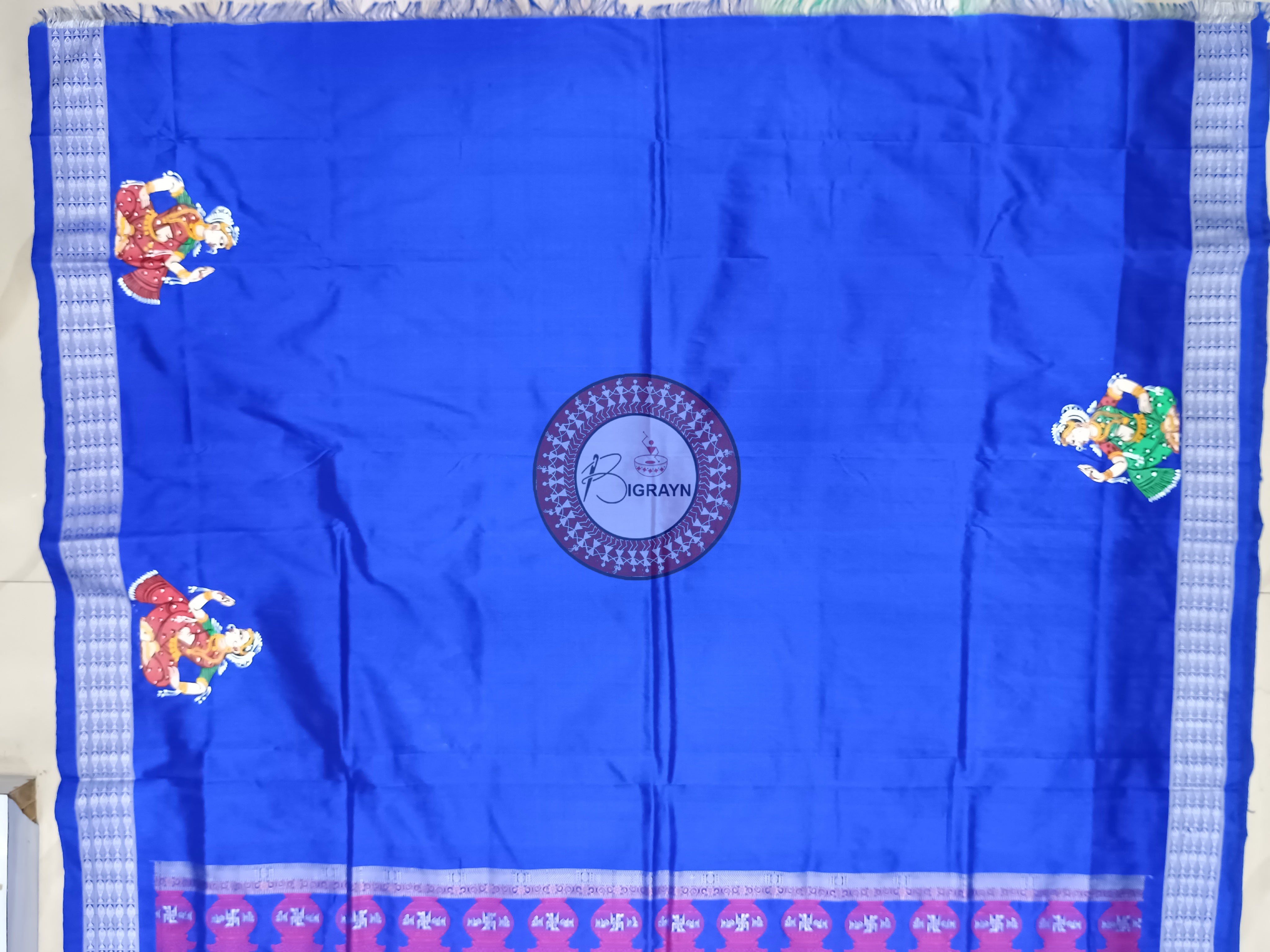 Sea Green Dancer Swastik Kalash Pattachitra Silk Saree