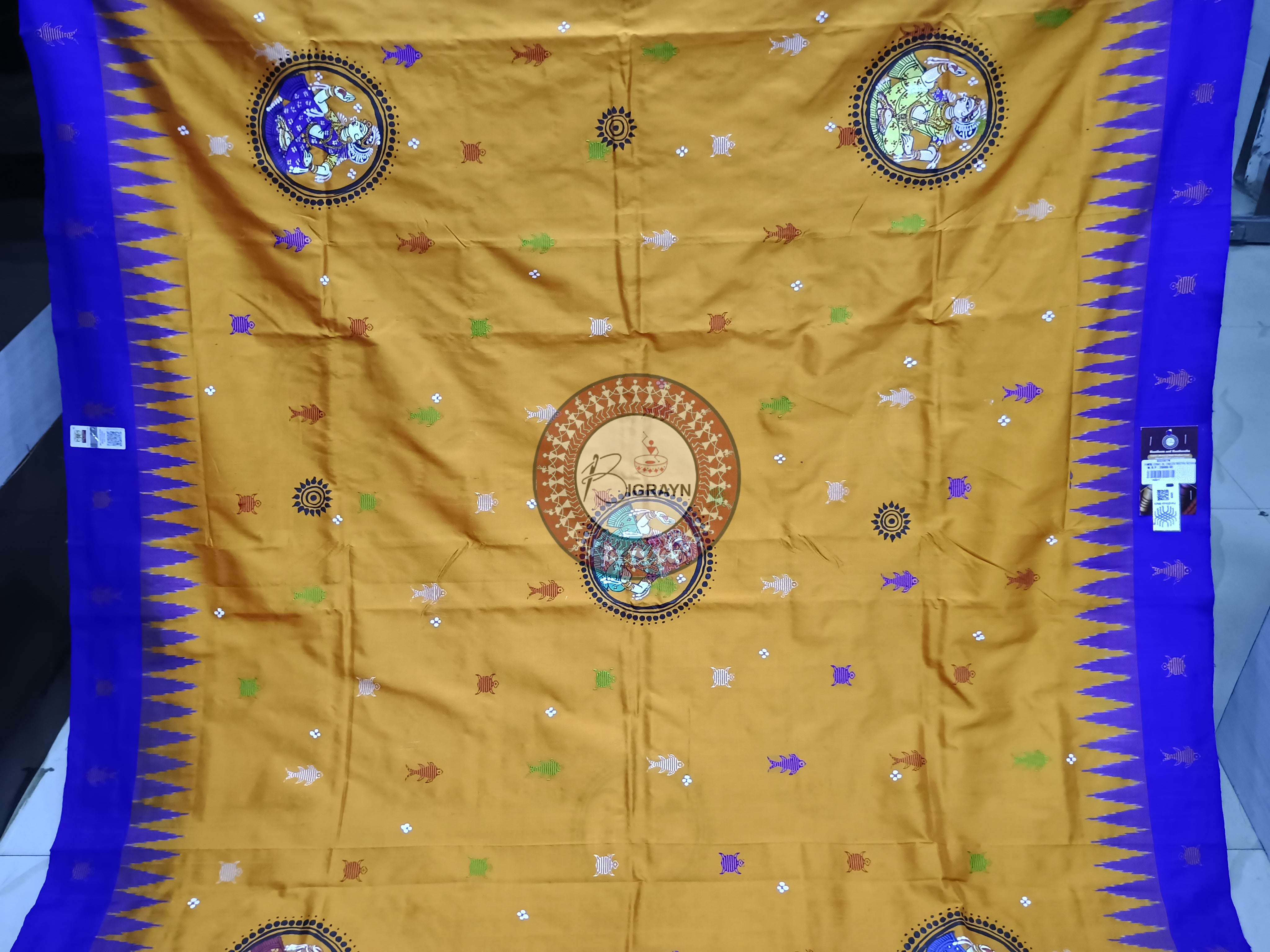 Orange Blue Mastya Kachhap With Dancer Pattachitra Silk Saree