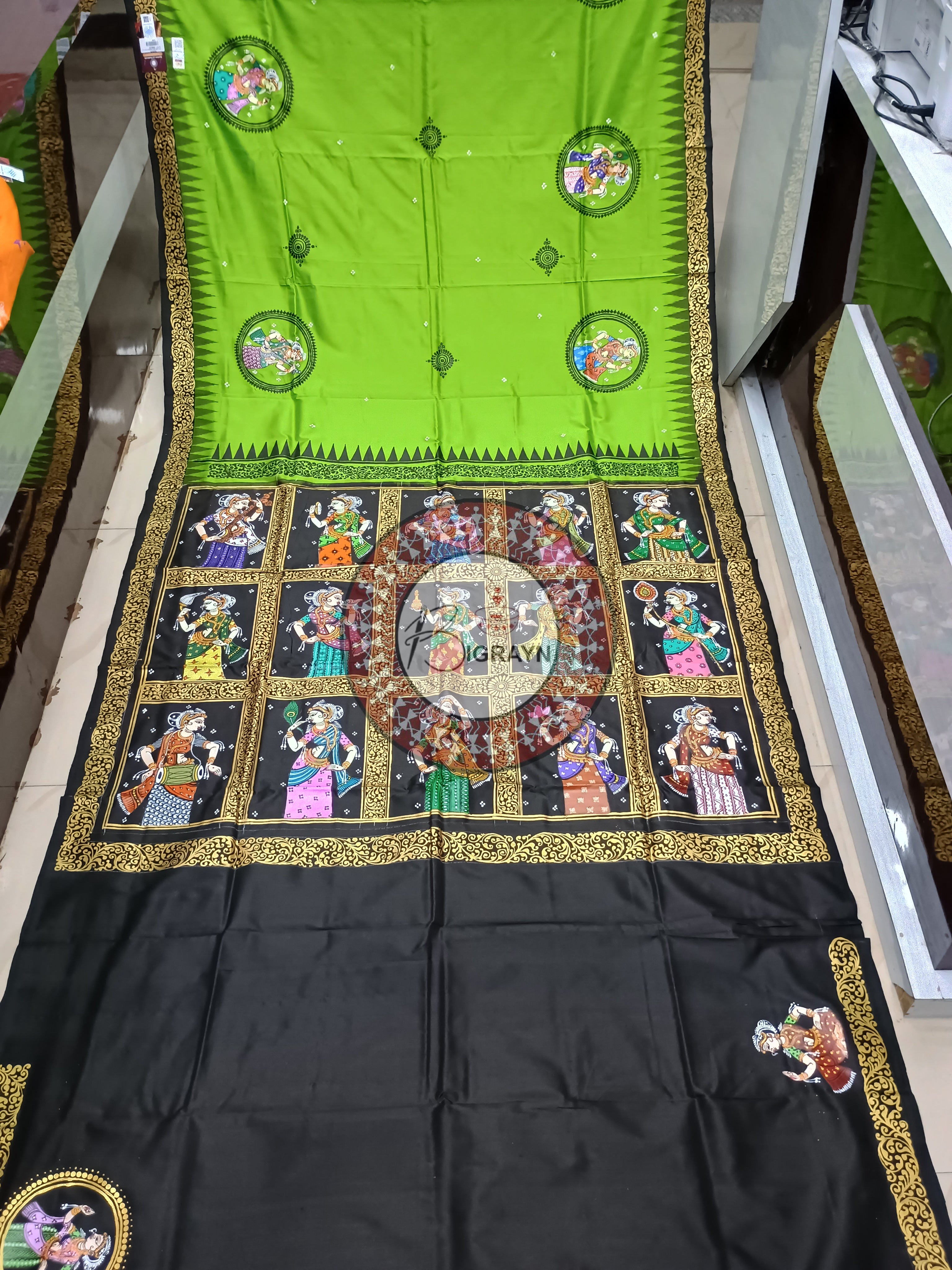 Green Box Sringar Theme Pattachitra Sambalpuri Silk Saree