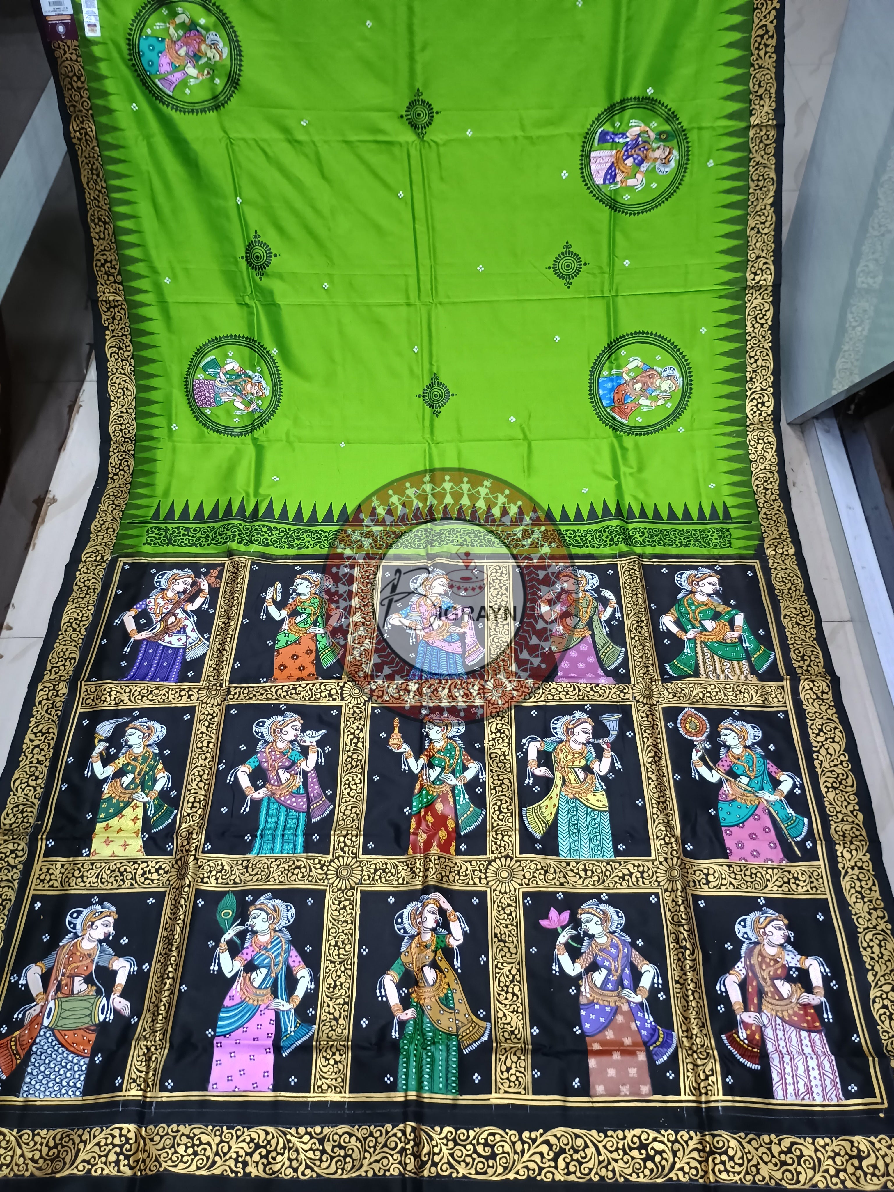 Green Box Sringar Theme Pattachitra Sambalpuri Silk Saree