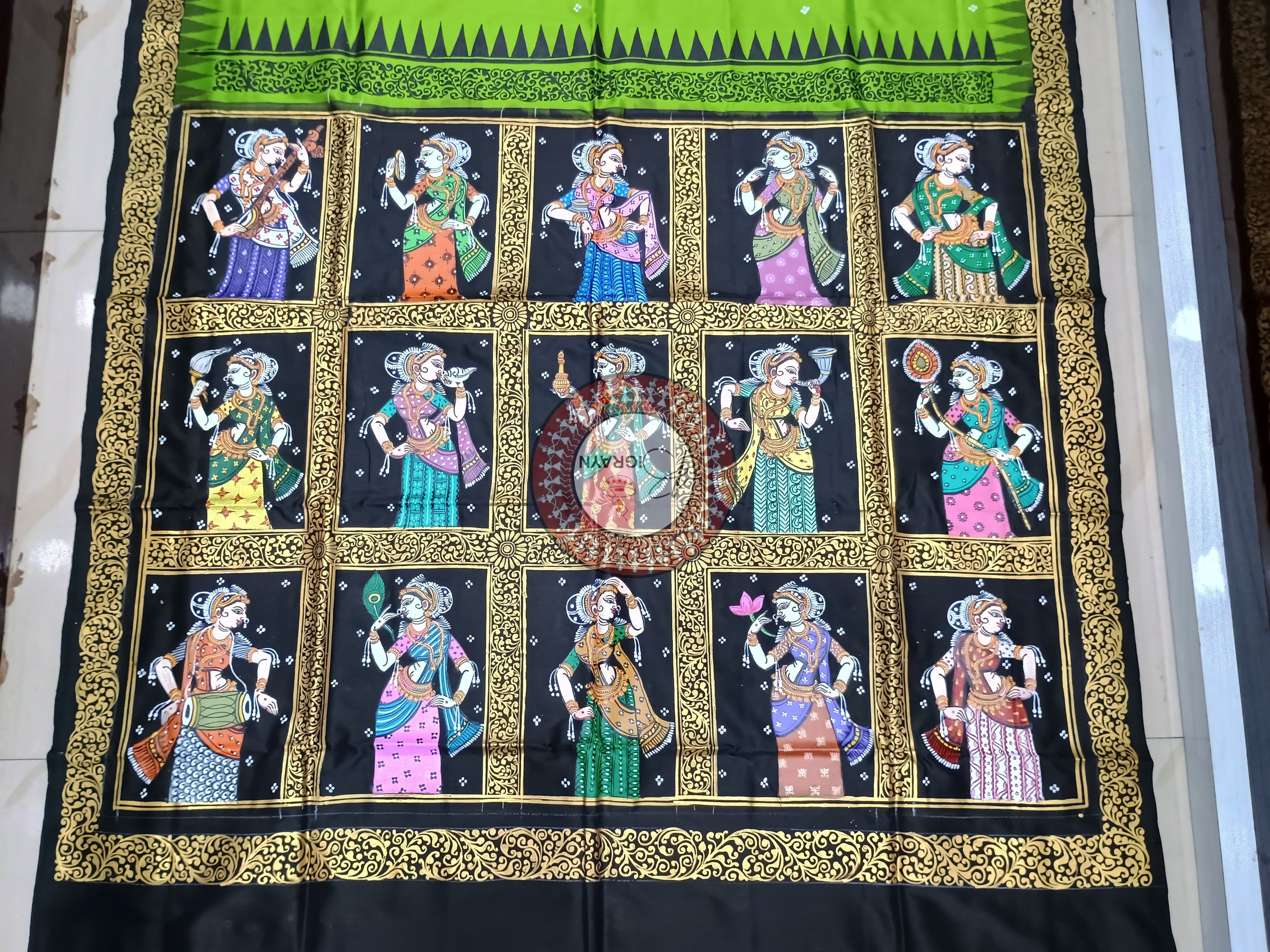 Green Box Sringar Theme Pattachitra Sambalpuri Silk Saree