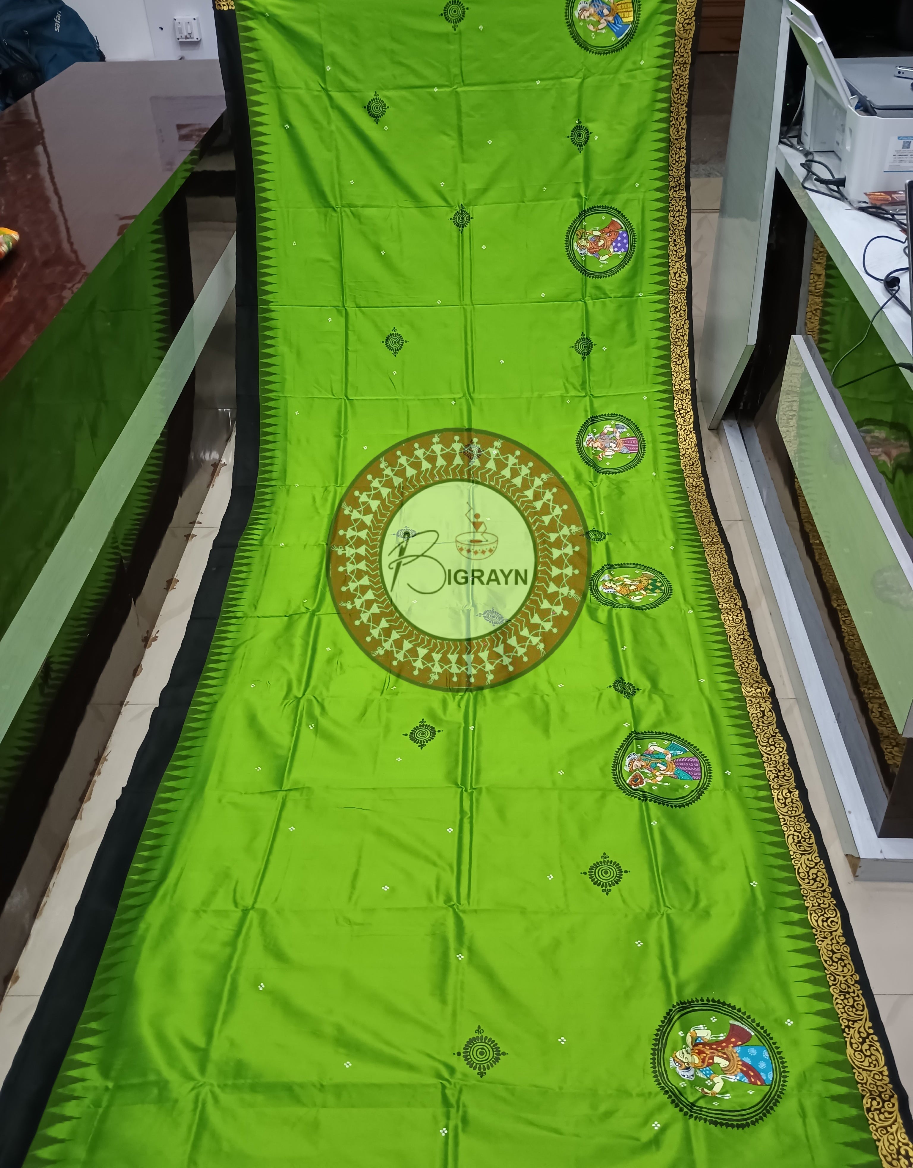 Green Box Sringar Theme Pattachitra Sambalpuri Silk Saree