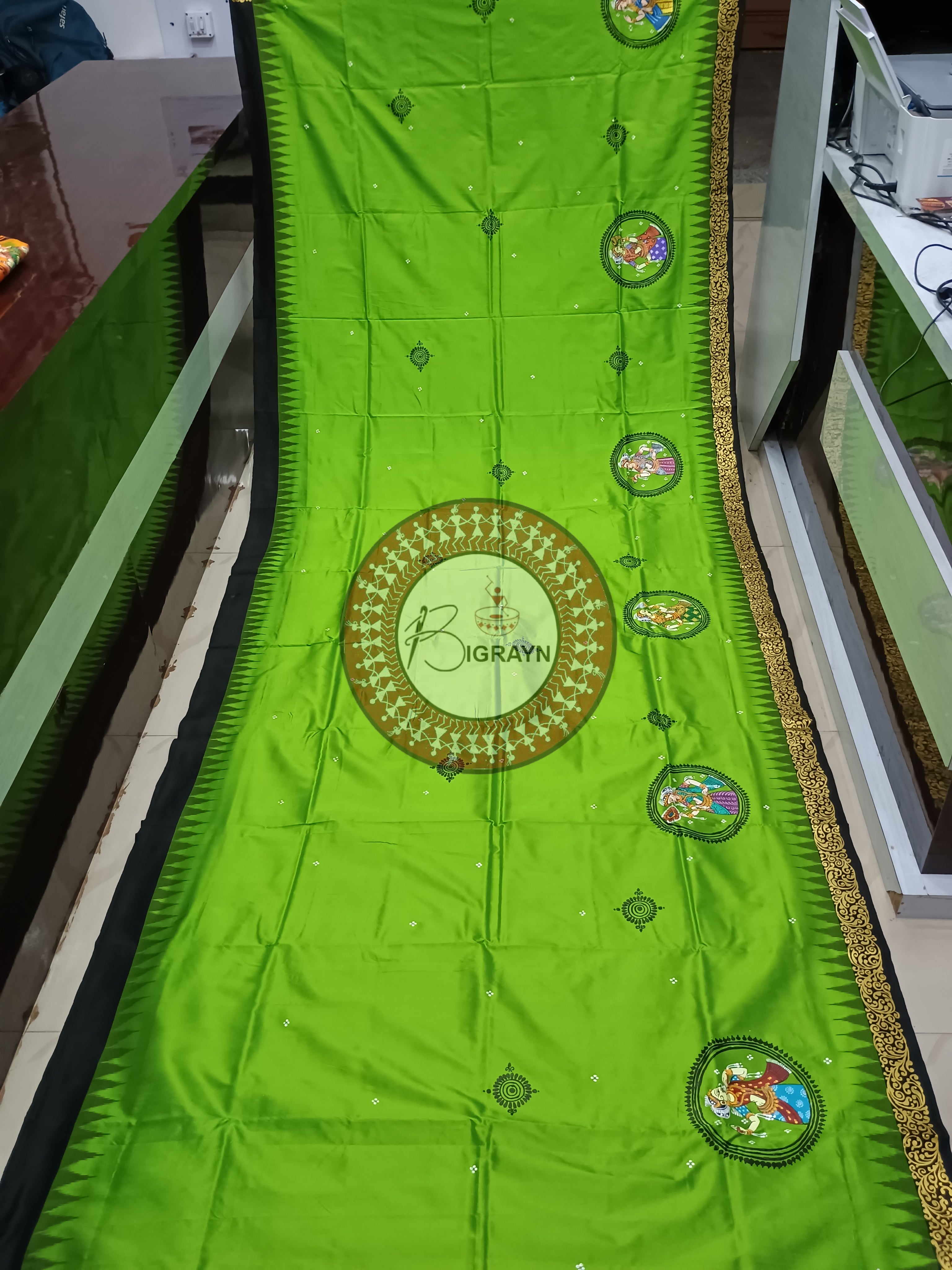 Green Box Sringar Theme Pattachitra Sambalpuri Silk Saree