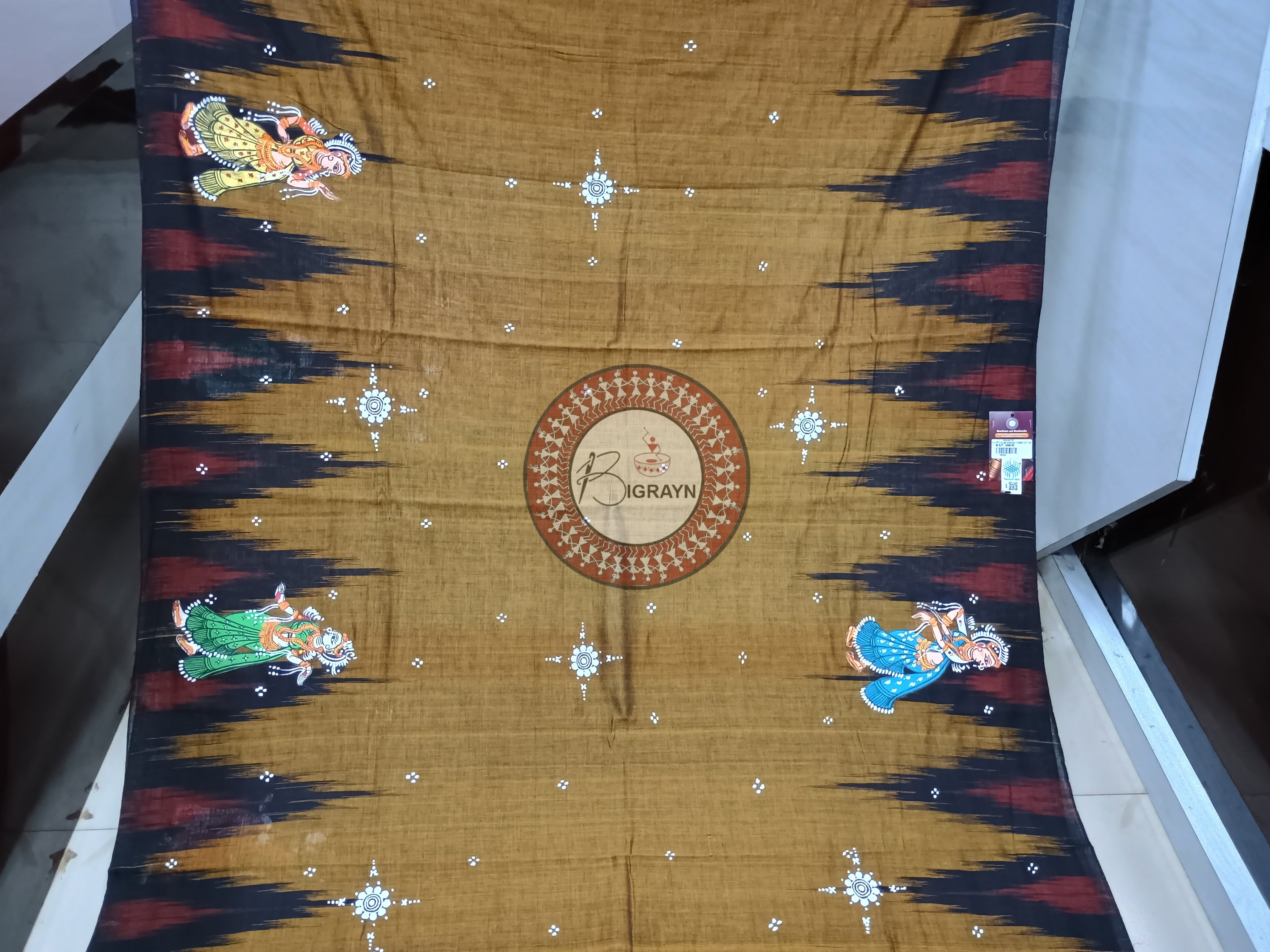 Golden Ashoka Theme Pattachitra Cotton Saree