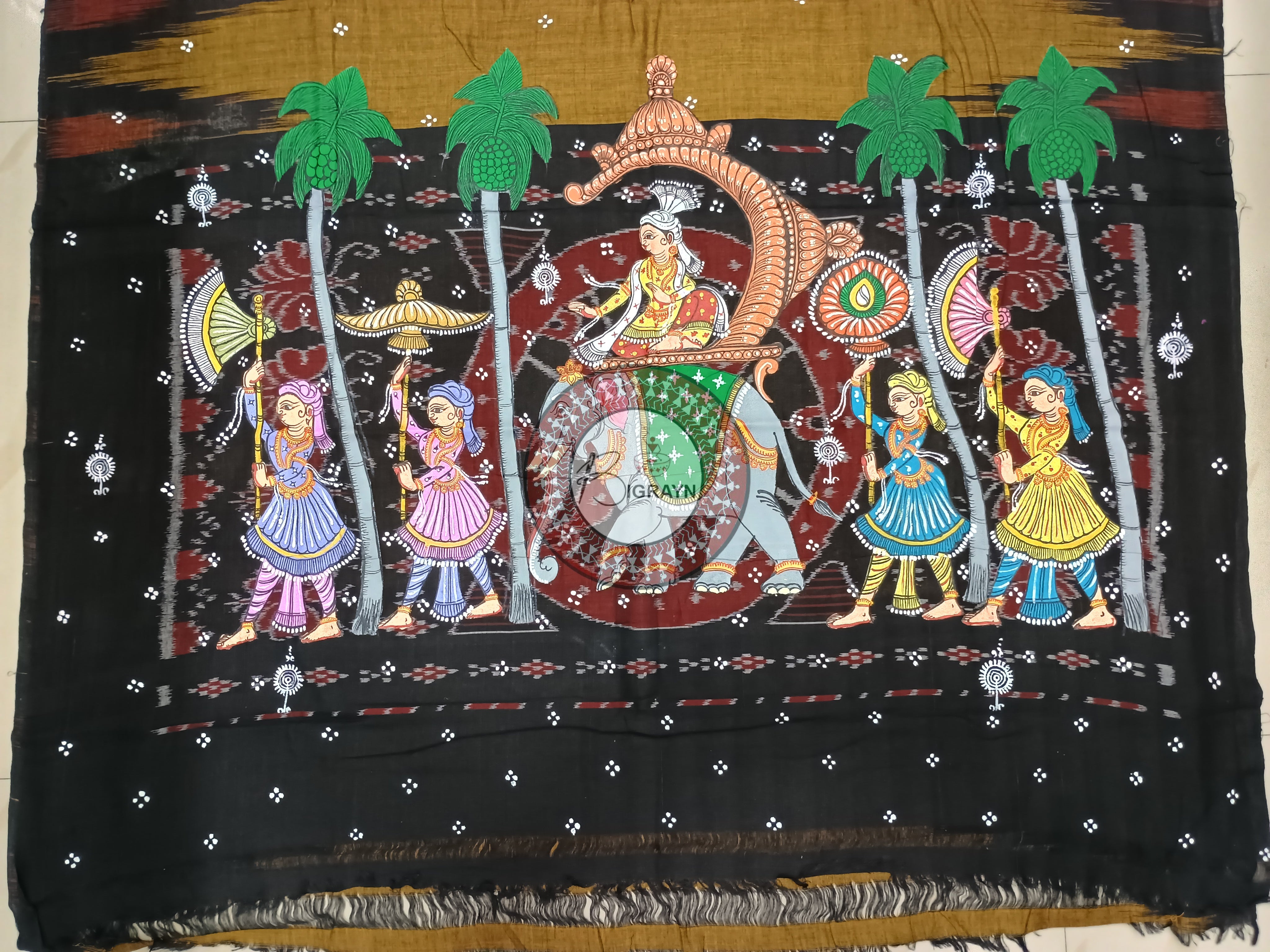 Golden Ashoka Theme Pattachitra Cotton Saree