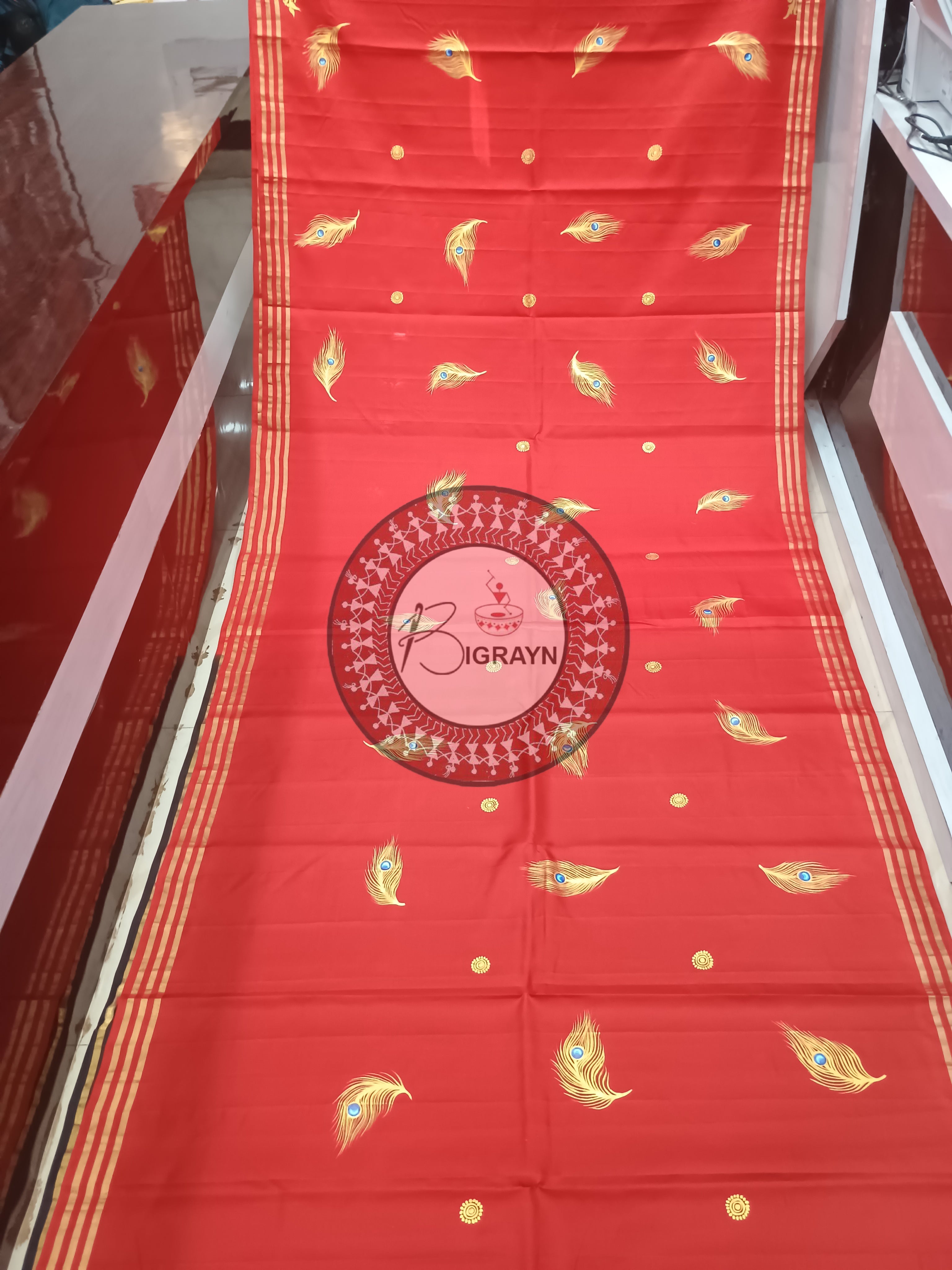 Red Black Peacock Theme Pattachitra Kanjivaram Silk Saree