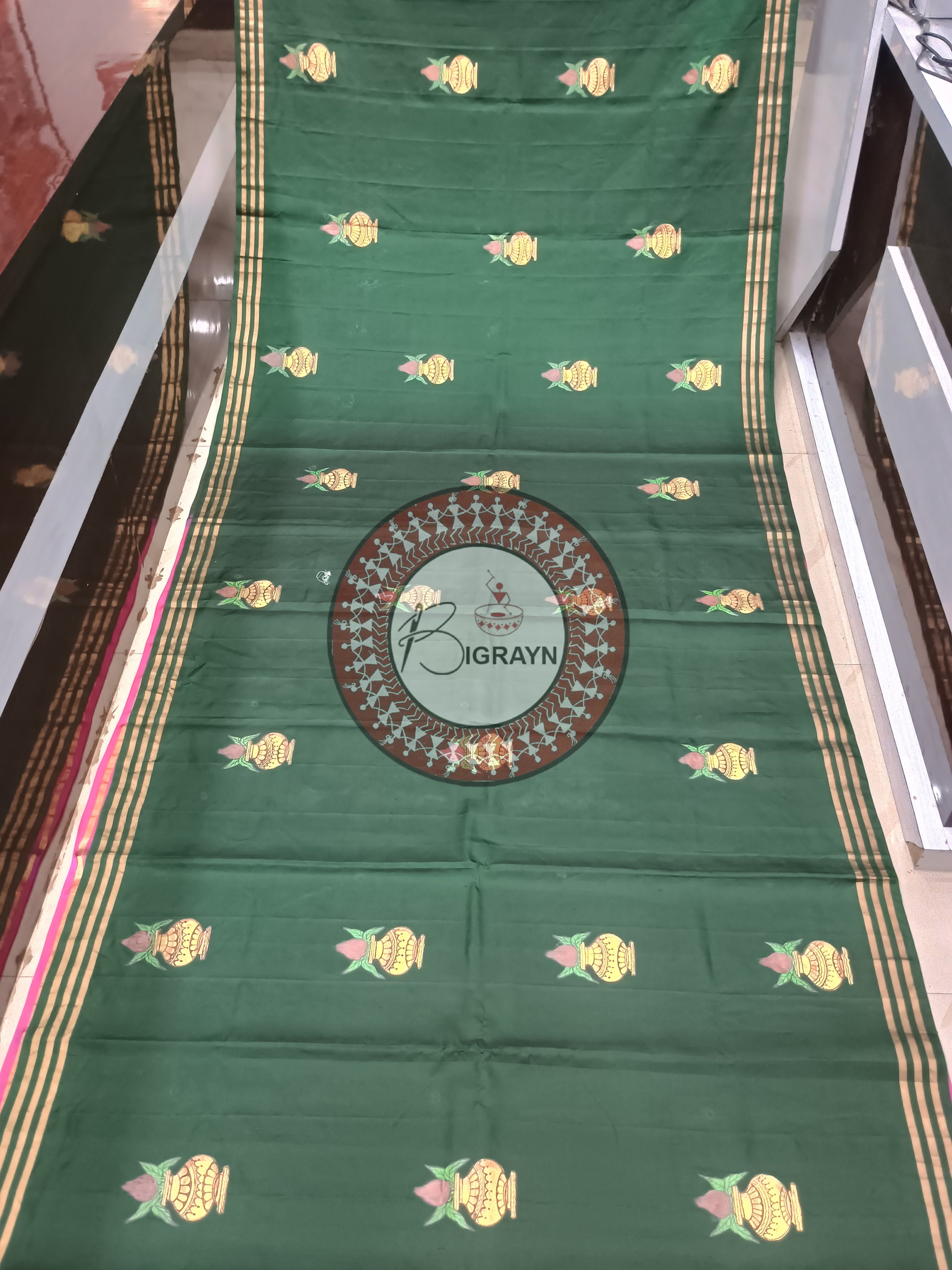 Green Ram Sita Vivah Pattachitra Kanjivaram Silk Saree