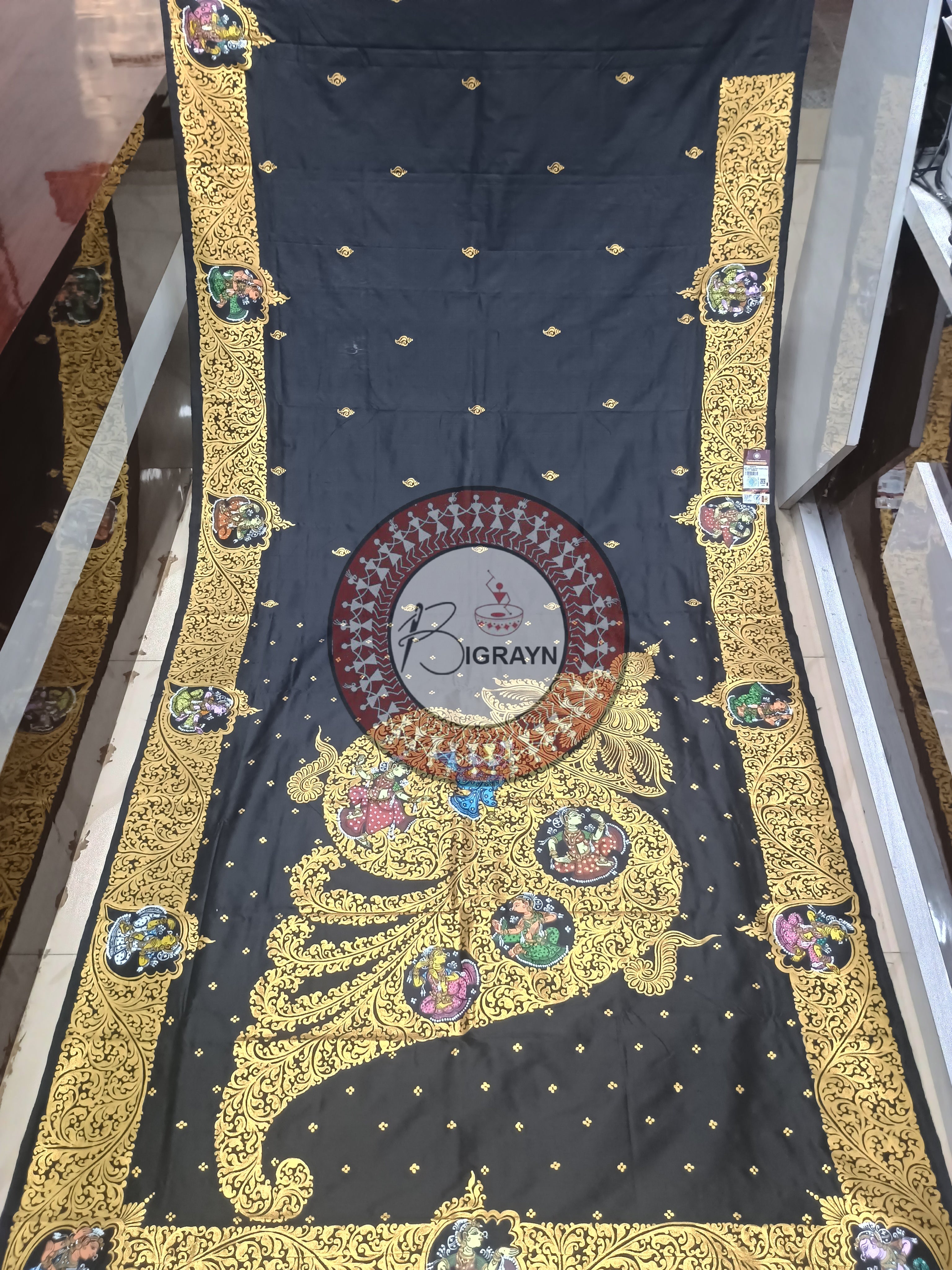 Black Kandarp Sankha Theme Pattachitra Sambalpuri Silk Saree