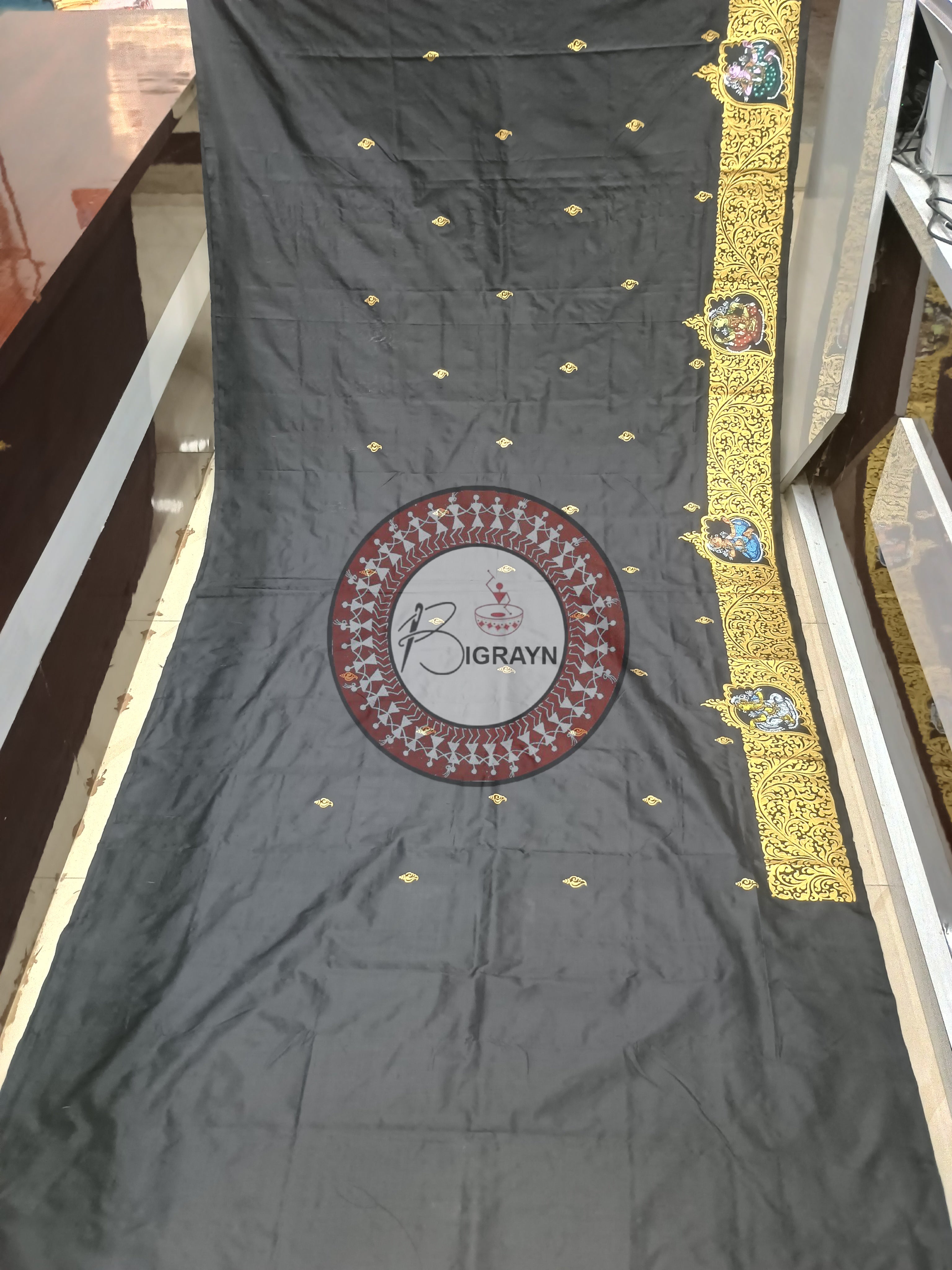 Black Kandarp Sankha Theme Pattachitra Sambalpuri Silk Saree
