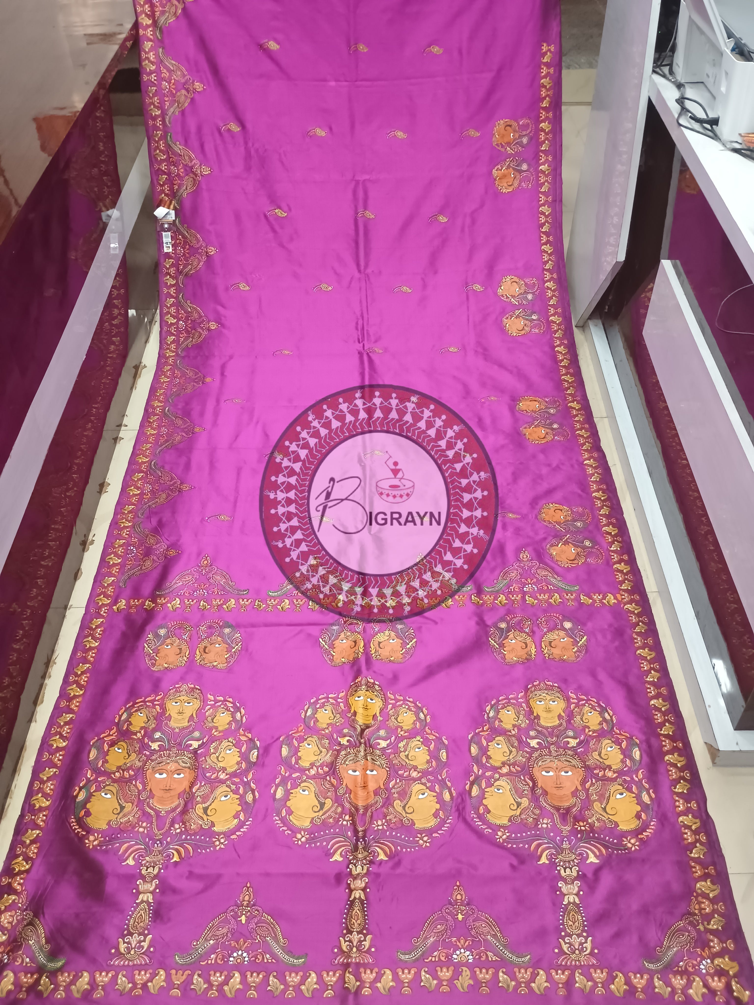 Purple Women Face Theme Pattachitra Sambalpuri Silk Saree