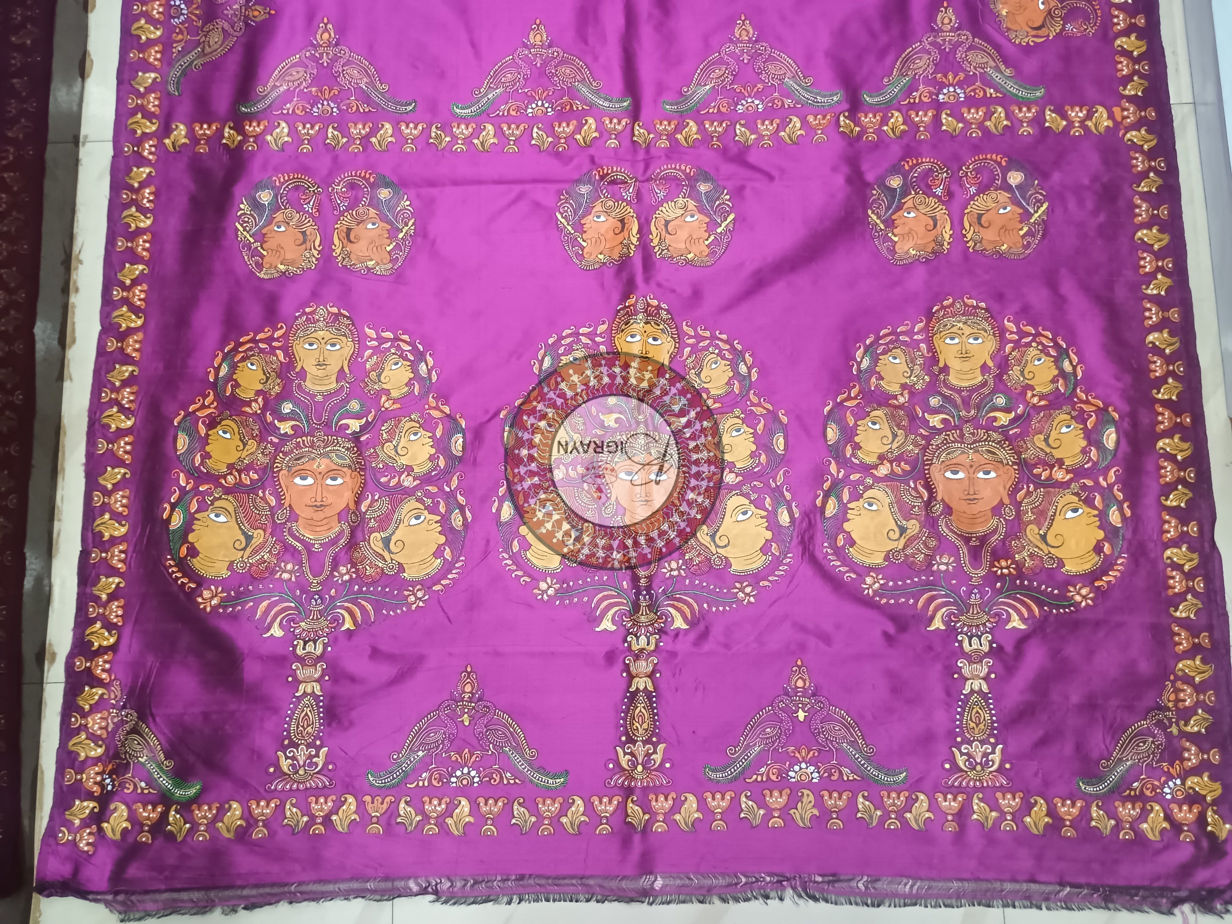 Purple Women Face Theme Pattachitra Sambalpuri Silk Saree