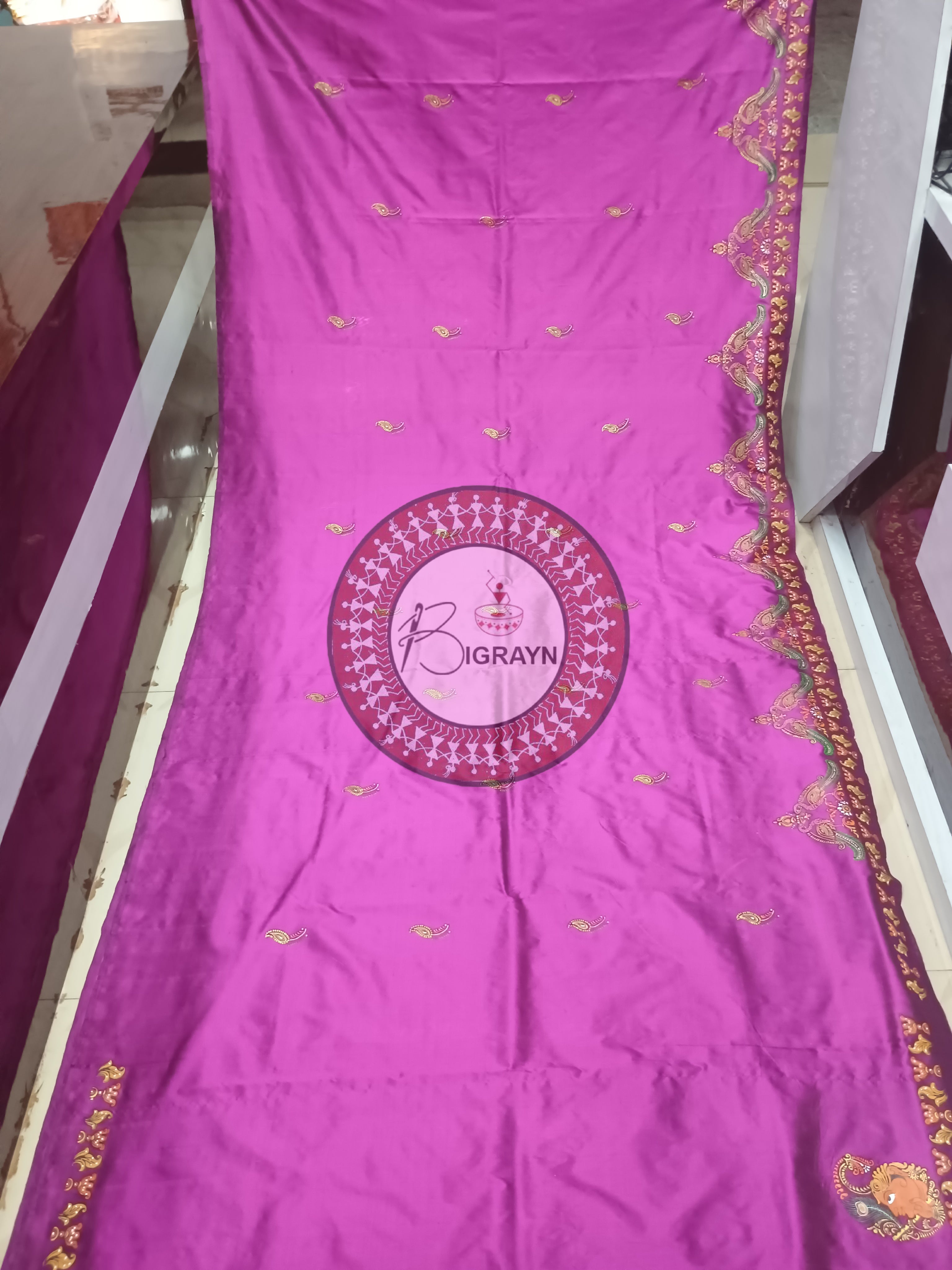 Purple Women Face Theme Pattachitra Sambalpuri Silk Saree