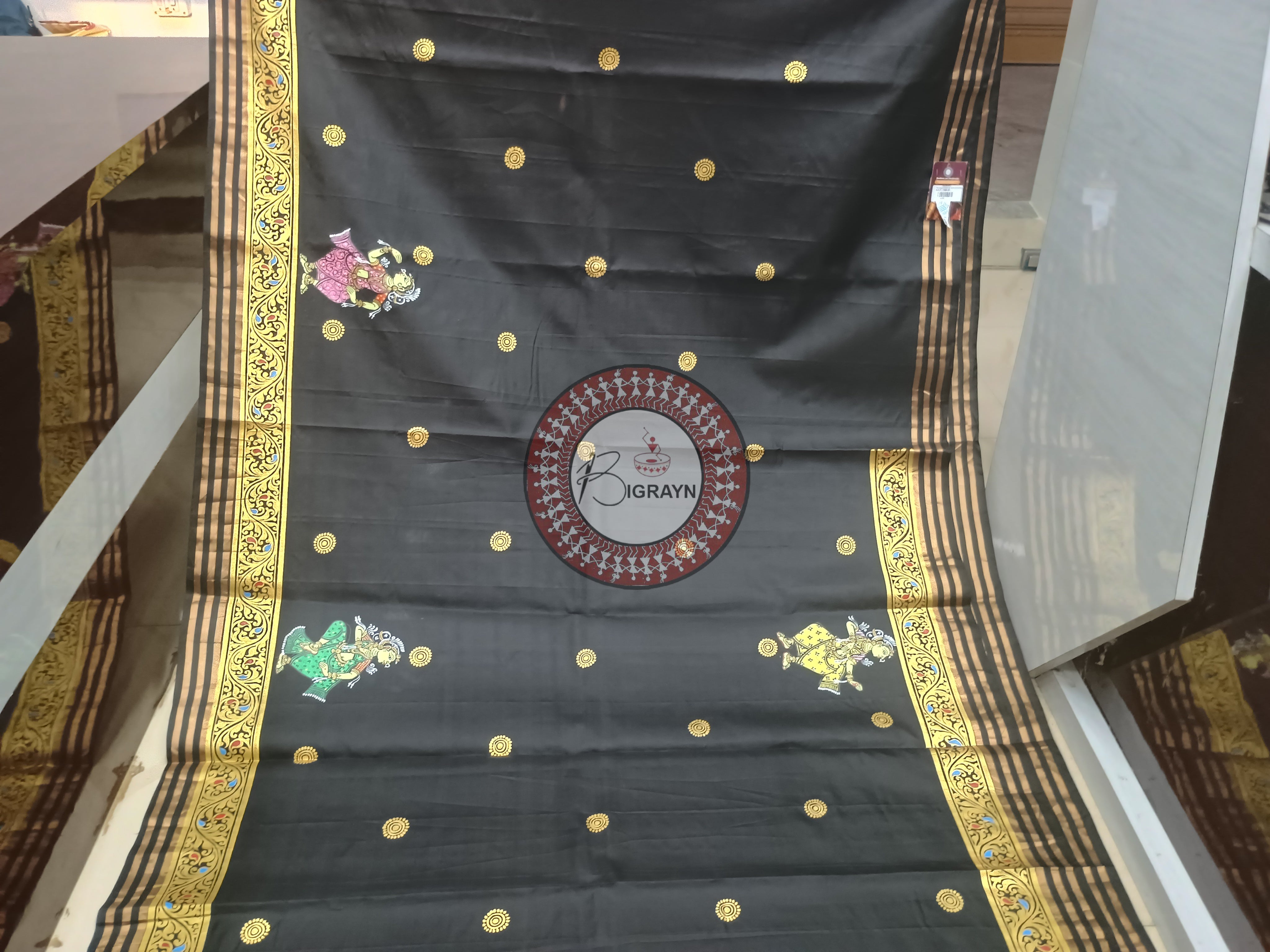 Black Dancer Theme Pattachitra Kanjivaram Silk Saree