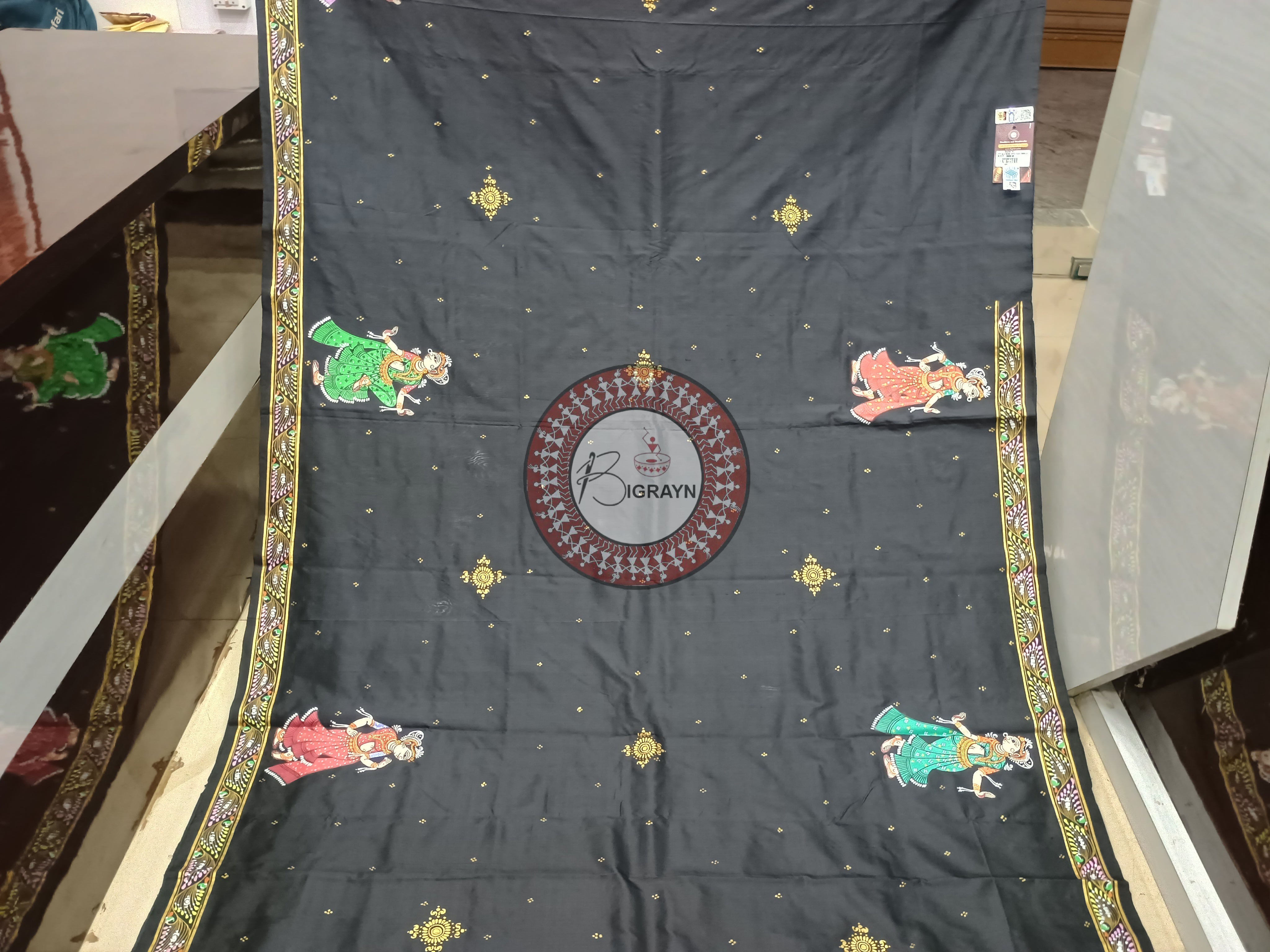 Black Rama Sita Vivah Theme Pattachitra Sambalpuri Silk Saree