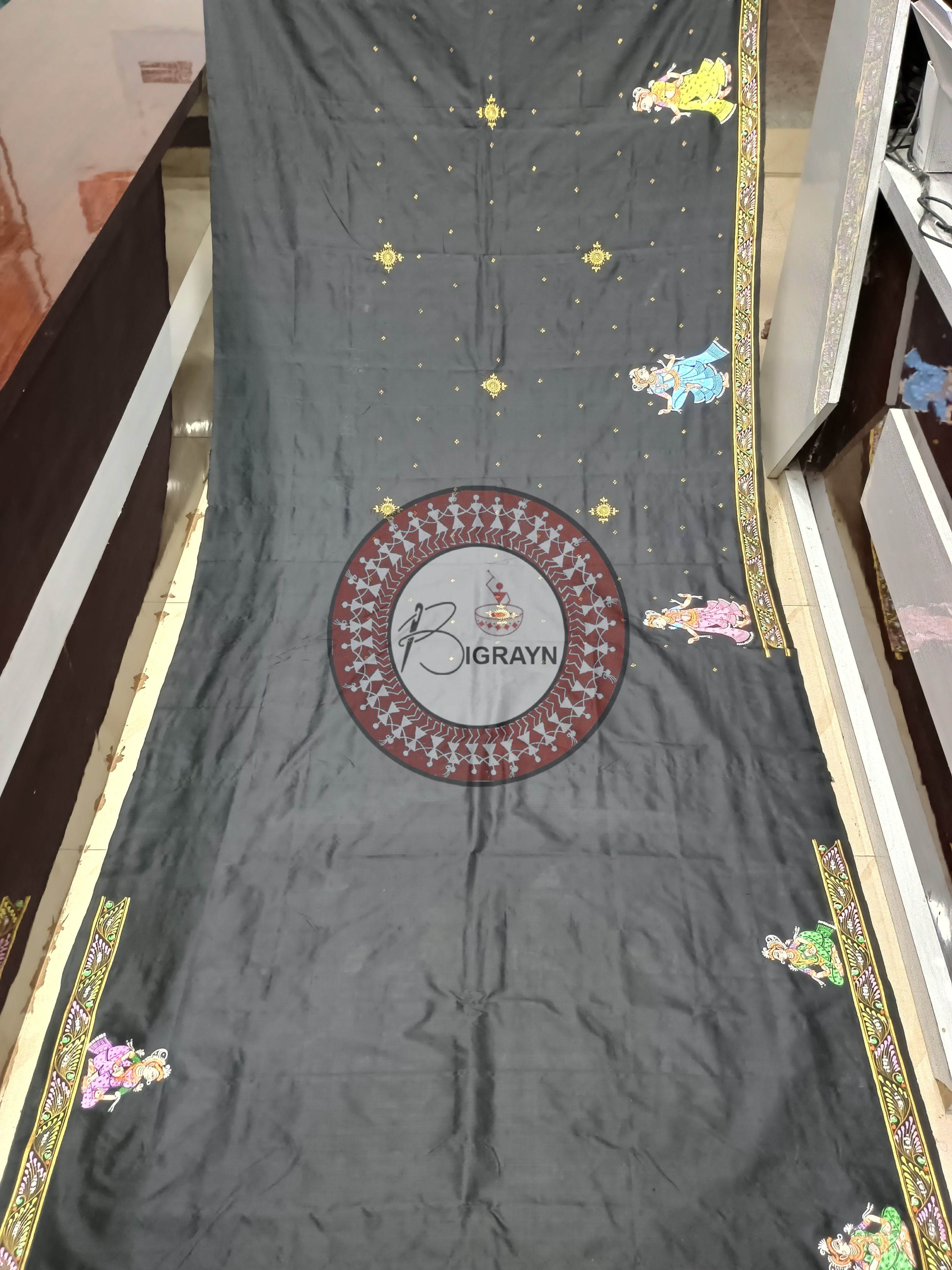 Black Rama Sita Vivah Theme Pattachitra Sambalpuri Silk Saree