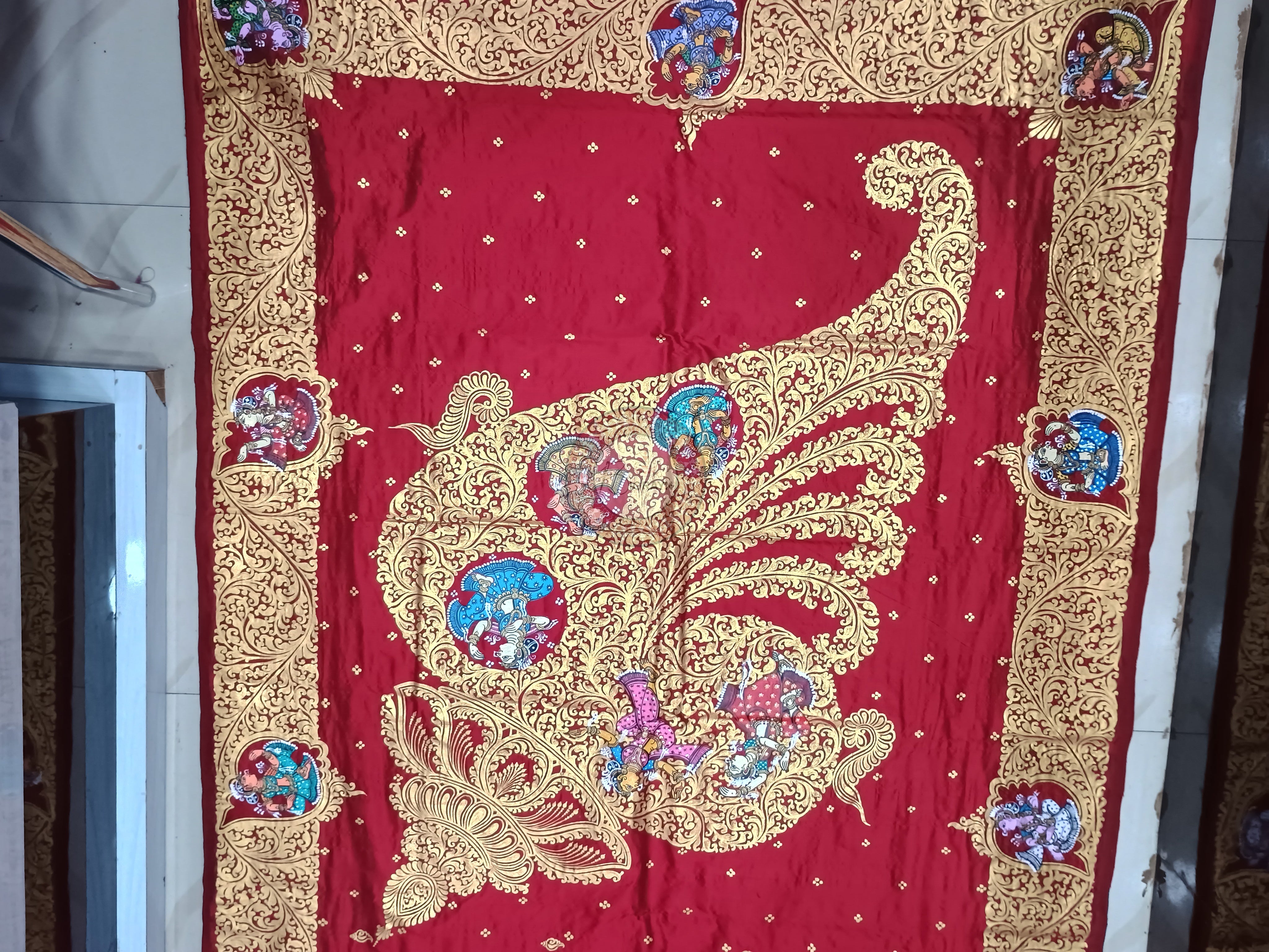 Red Kandarp Sankha Theme Pattachitra Sambalpuri Silk Saree