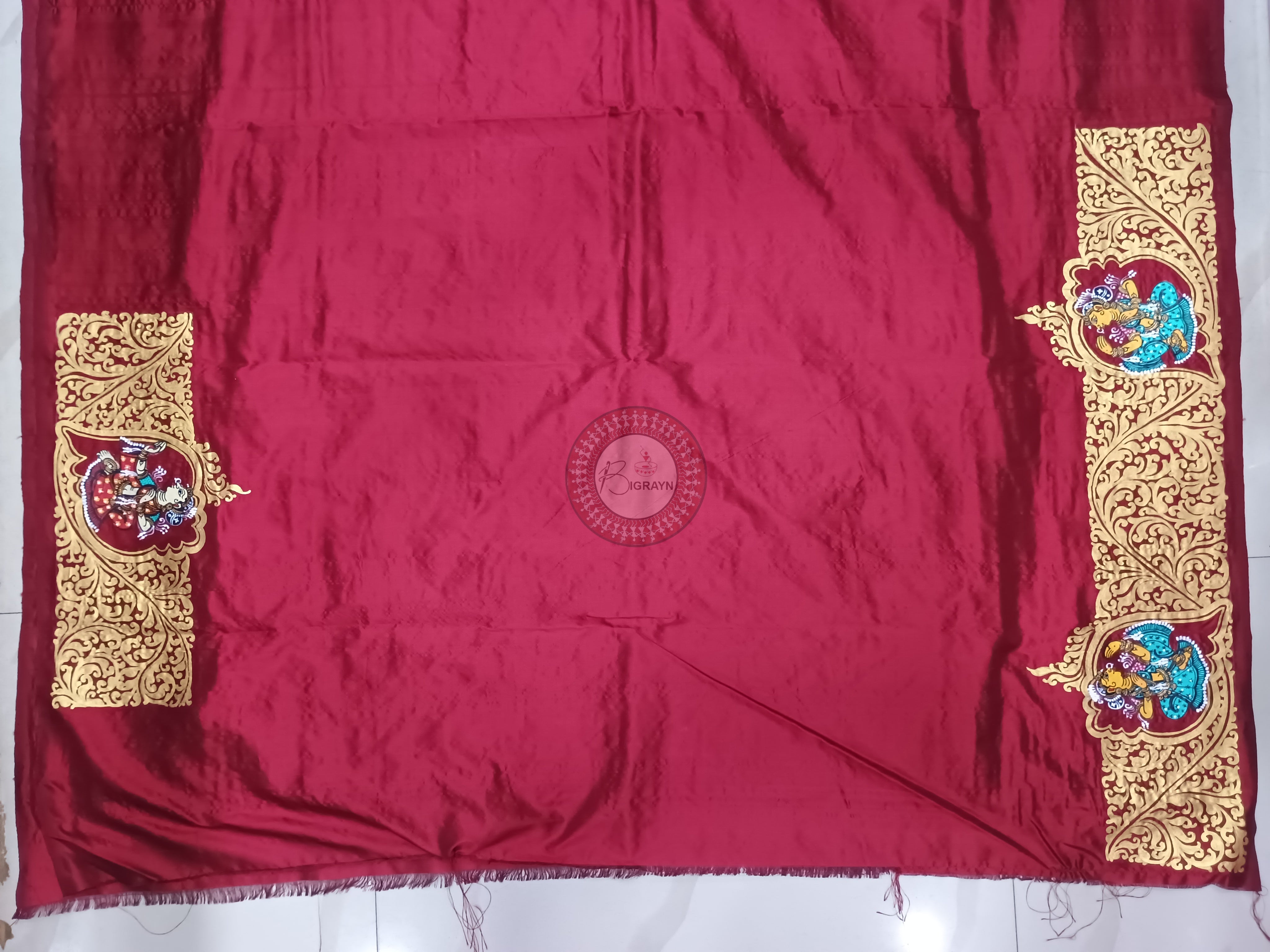 Red Kandarp Sankha Theme Pattachitra Sambalpuri Silk Saree