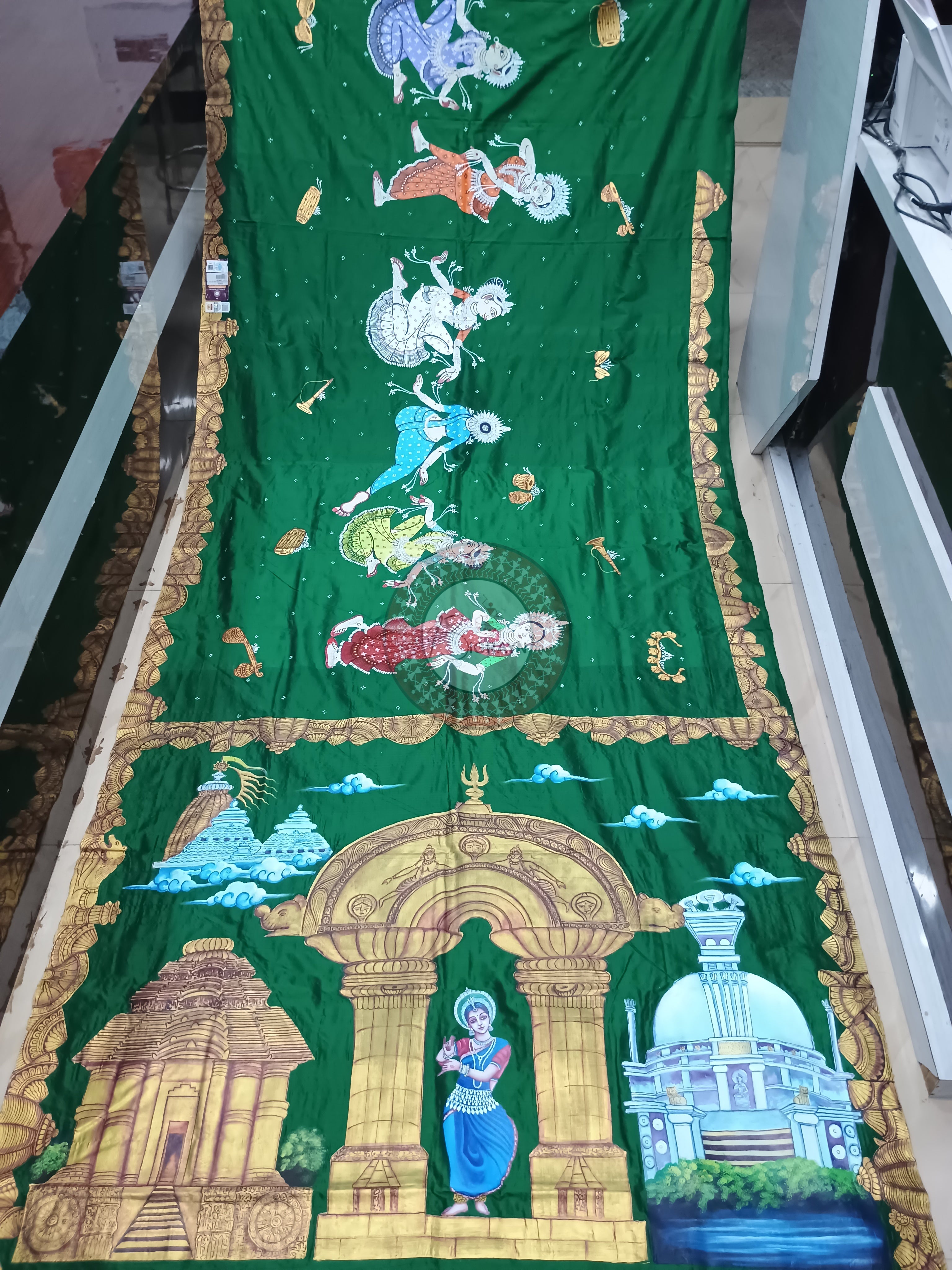 Green Odisha Theme Pattachitra Sambalpuri Silk Saree