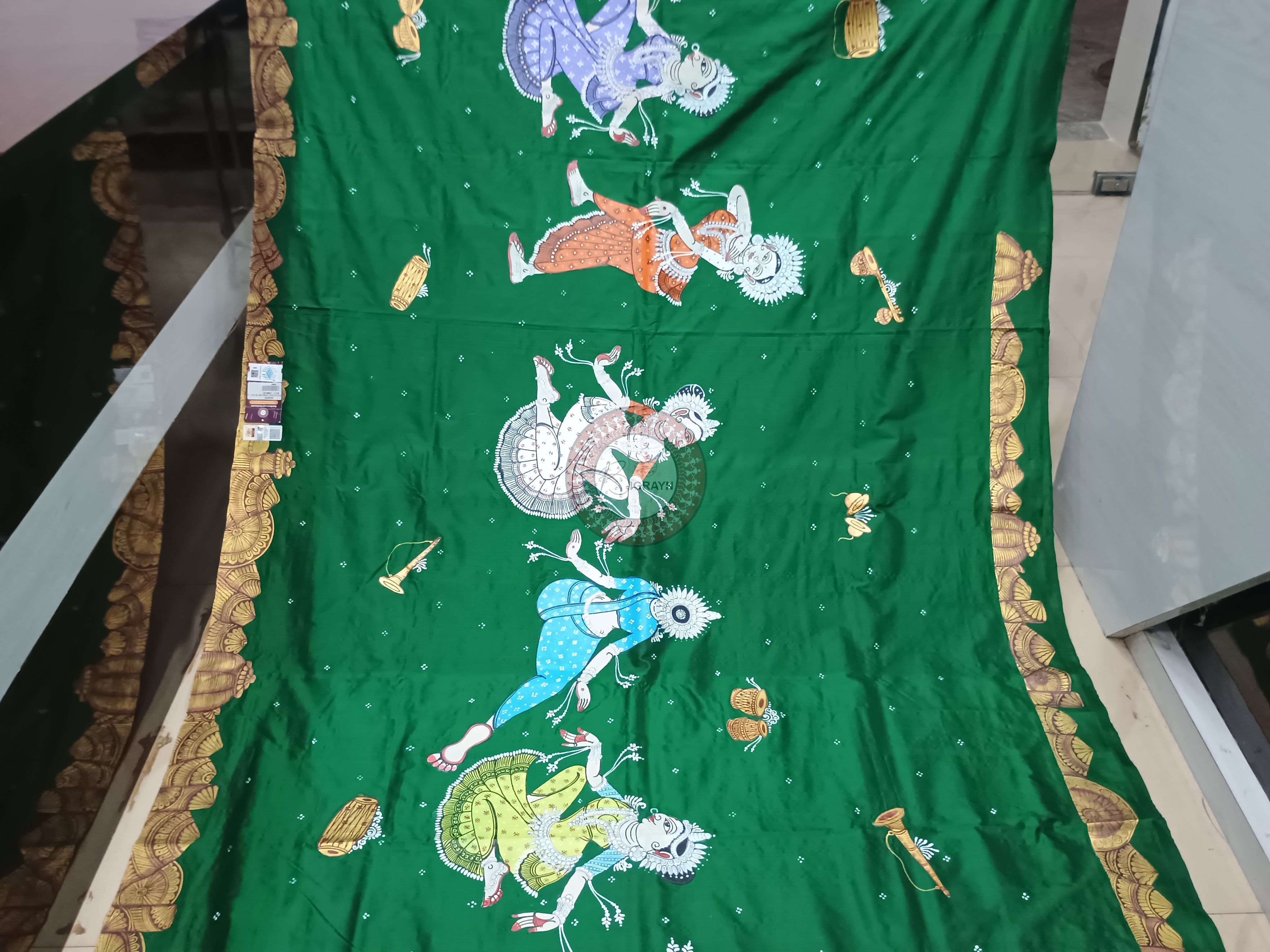 Green Odisha Theme Pattachitra Sambalpuri Silk Saree