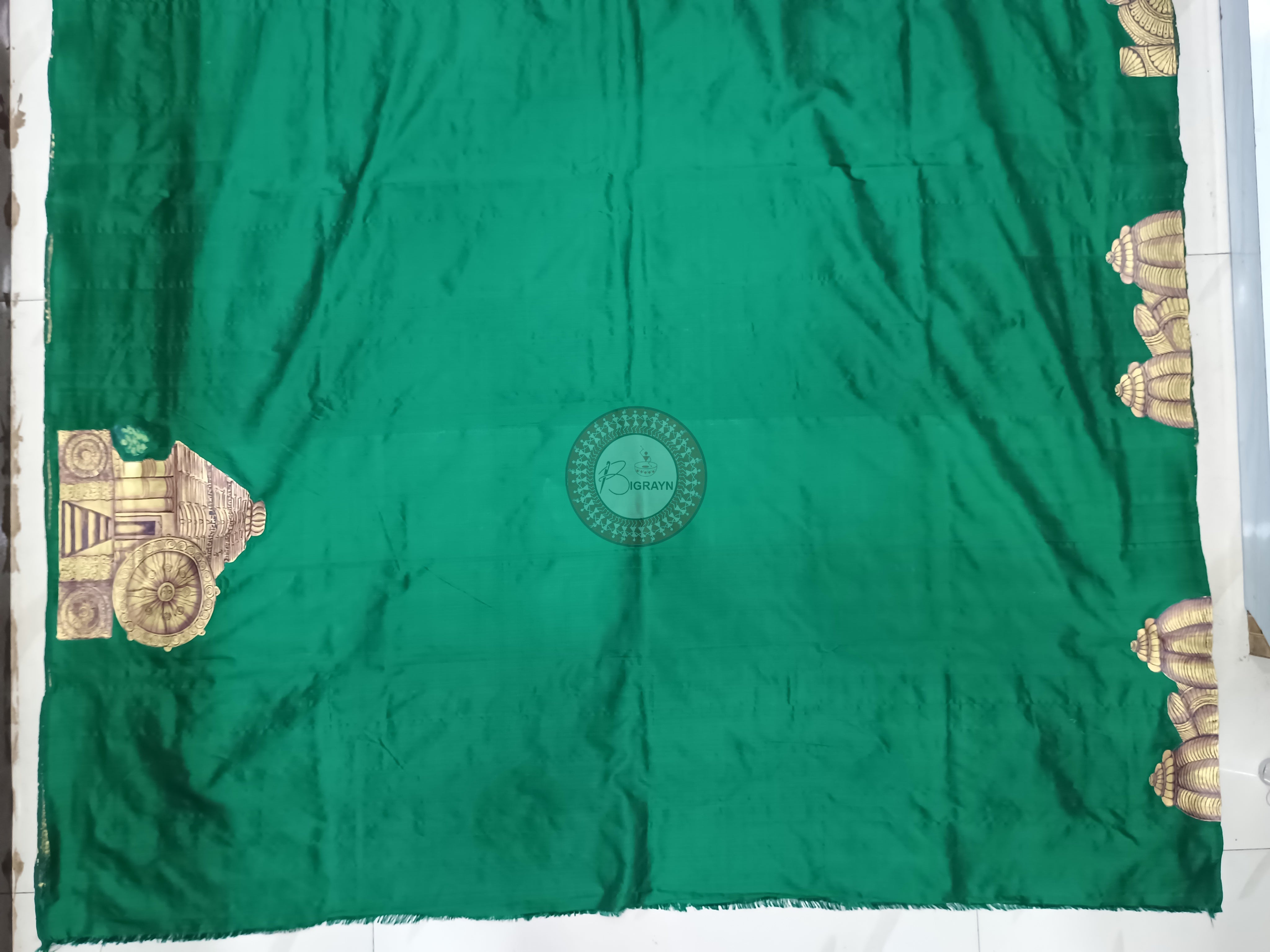 Green Odisha Theme Pattachitra Sambalpuri Silk Saree
