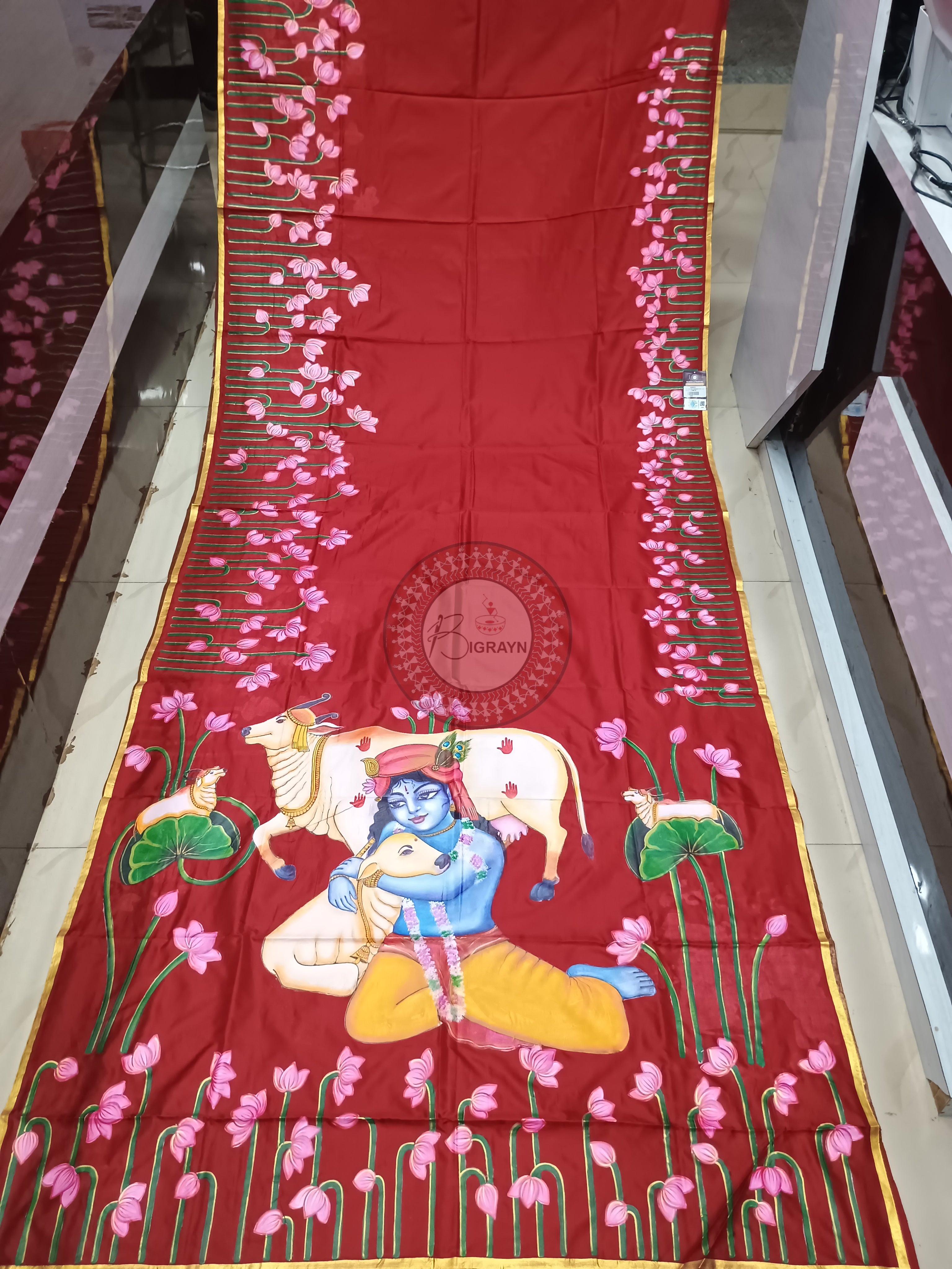 Maroon Pichwai Theme Pattachitra Pure Silk saree