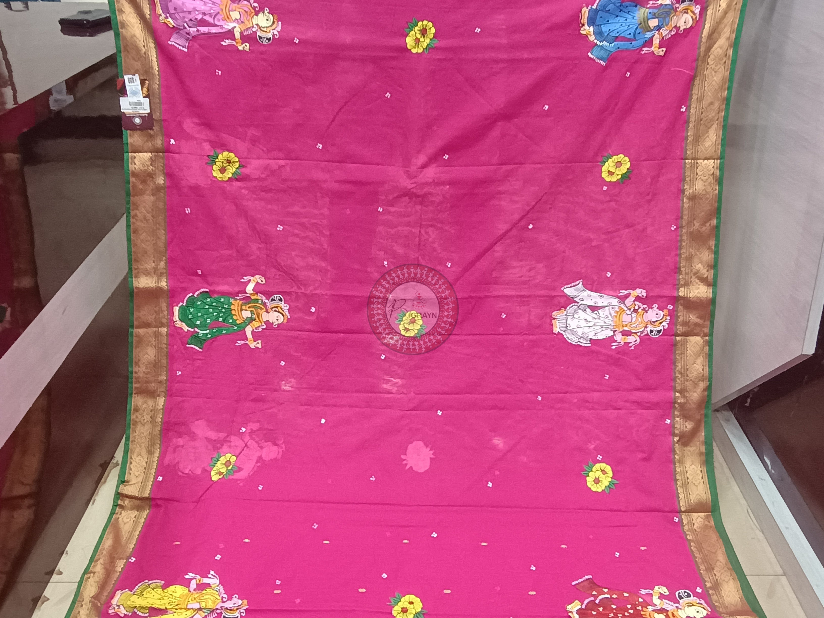 Pink Sakhi Rasa Theme Pattachitra South Cotton Saree
