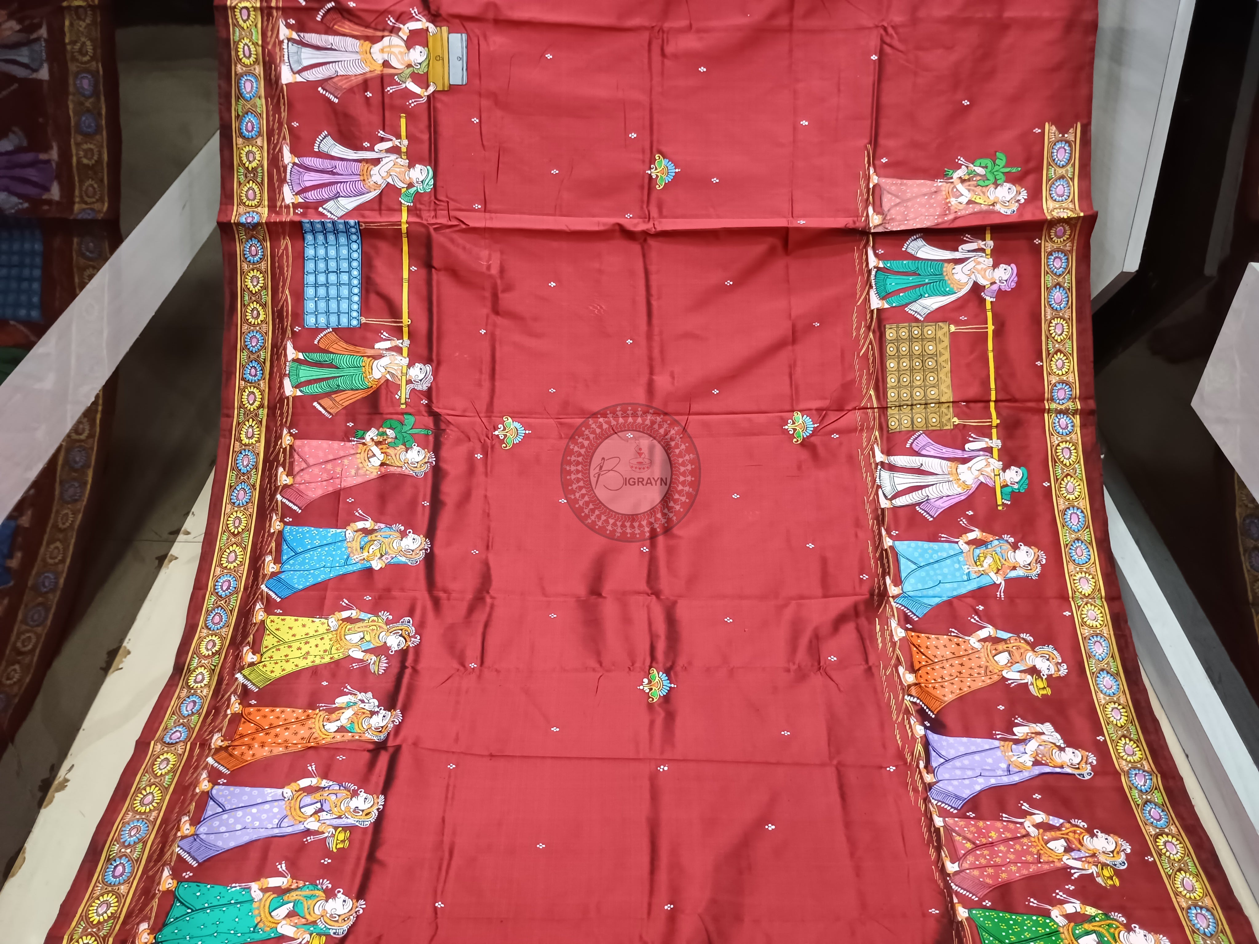 Maroon Boita Bandana Theme Pattachitra Sambalpuri Silk Saree